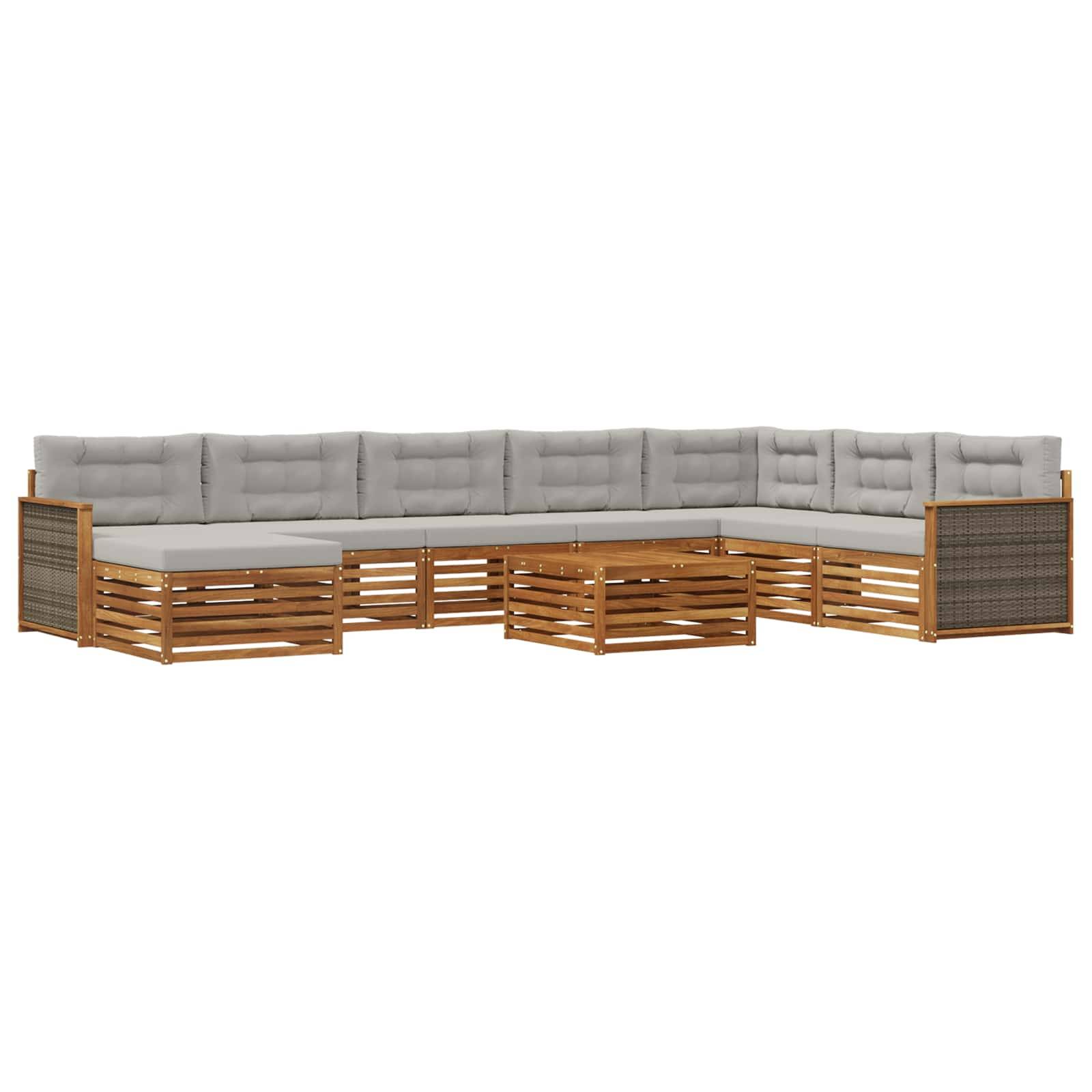 vidaXL Outdoor-Sofagarnitur mit Kissen 9 pcs Natürlich und Hellgrau