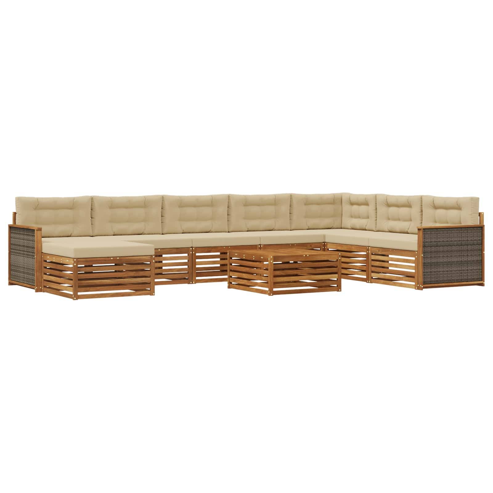 vidaXL Outdoor-Sofagarnitur 9 pcs Natur und Beige Massivholz Akazie