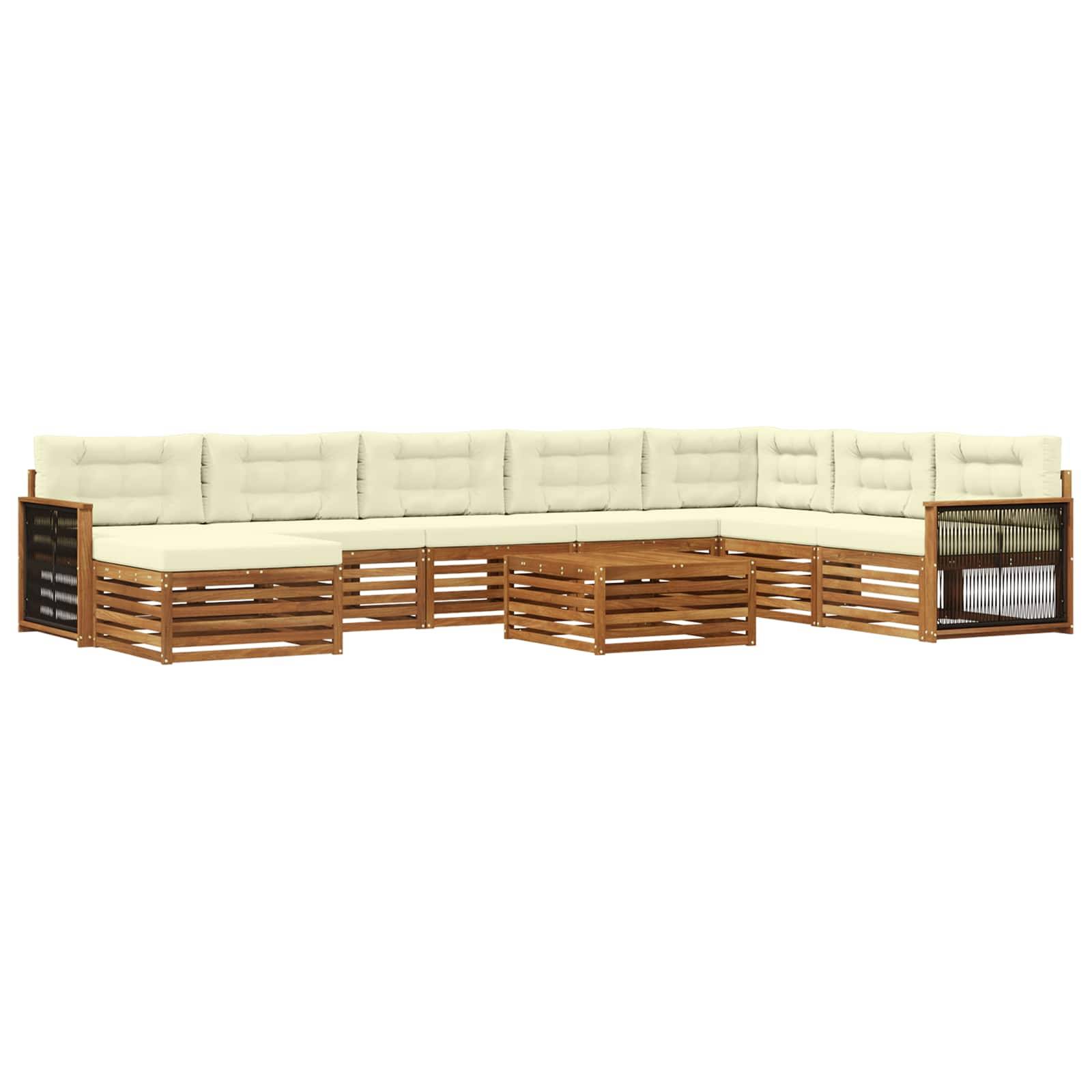vidaXL Outdoor-Sofagarnitur 9 pcs Natur und Creme Massivholz Akazie