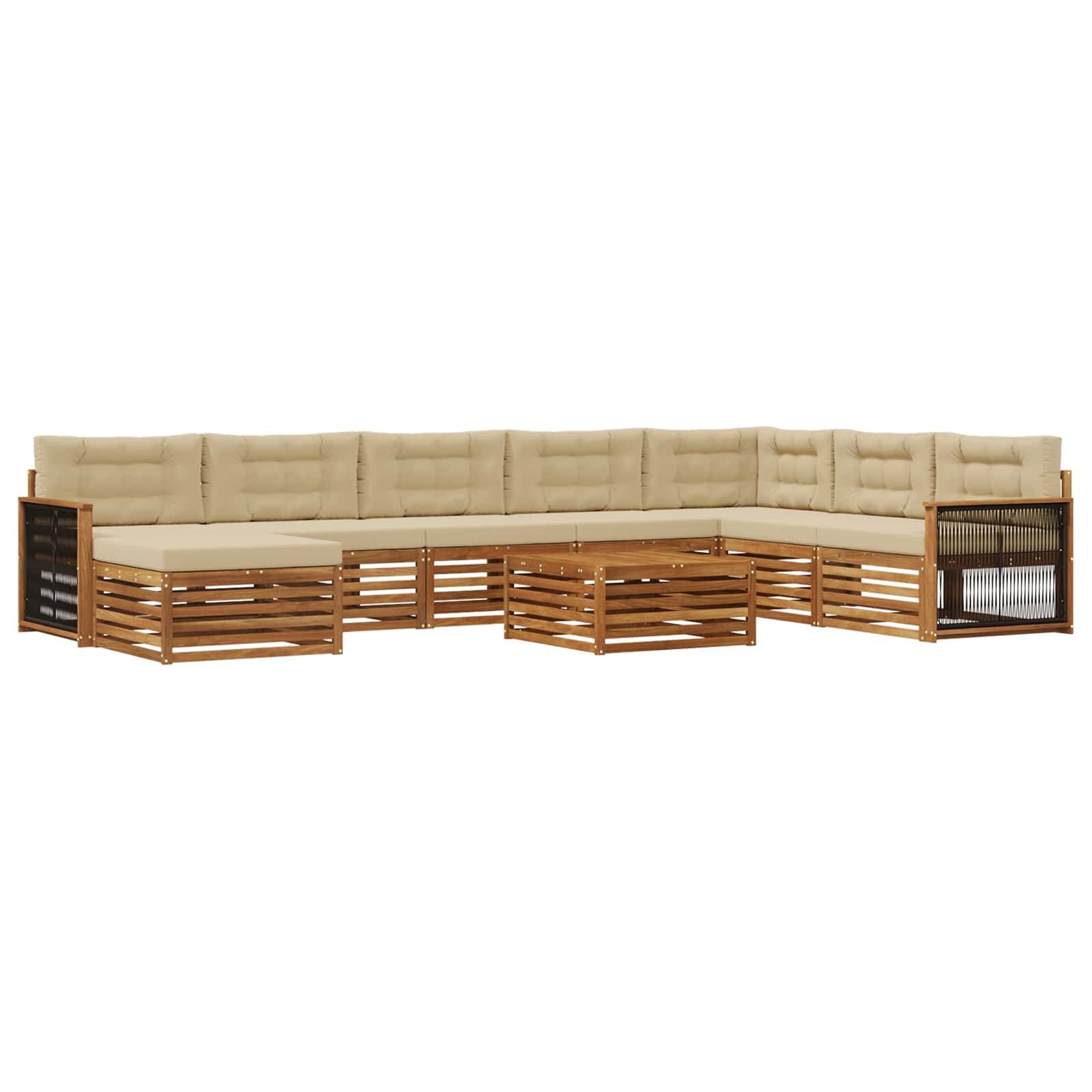 vidaXL Outdoor-Sofagarnitur 9 pcs Natur und Beige Massivholz Akazie