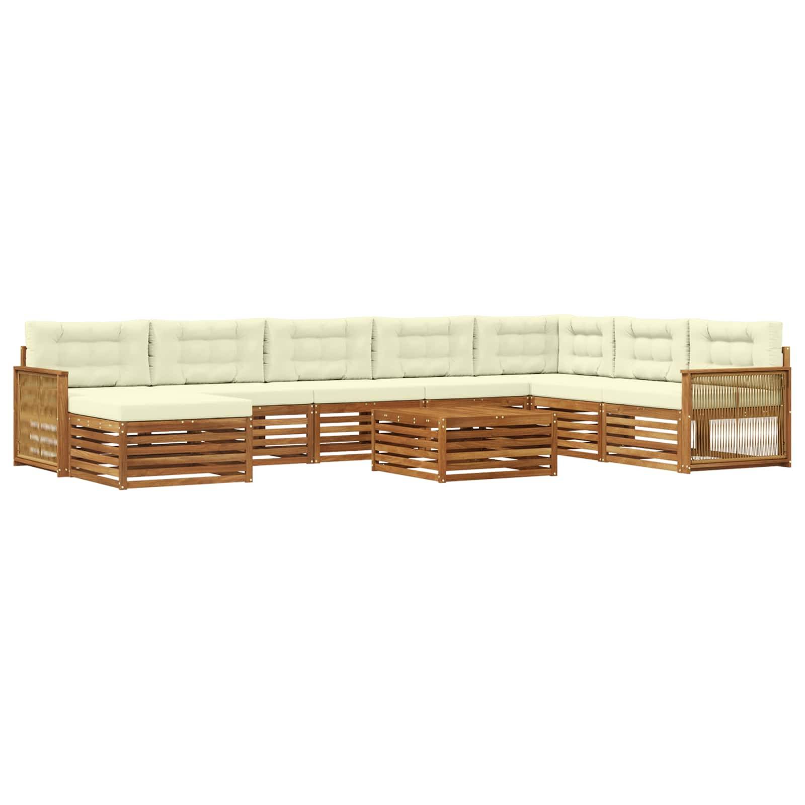 vidaXL Outdoor-Sofagarnitur 9 pcs Natur und Creme Massivholz Akazie