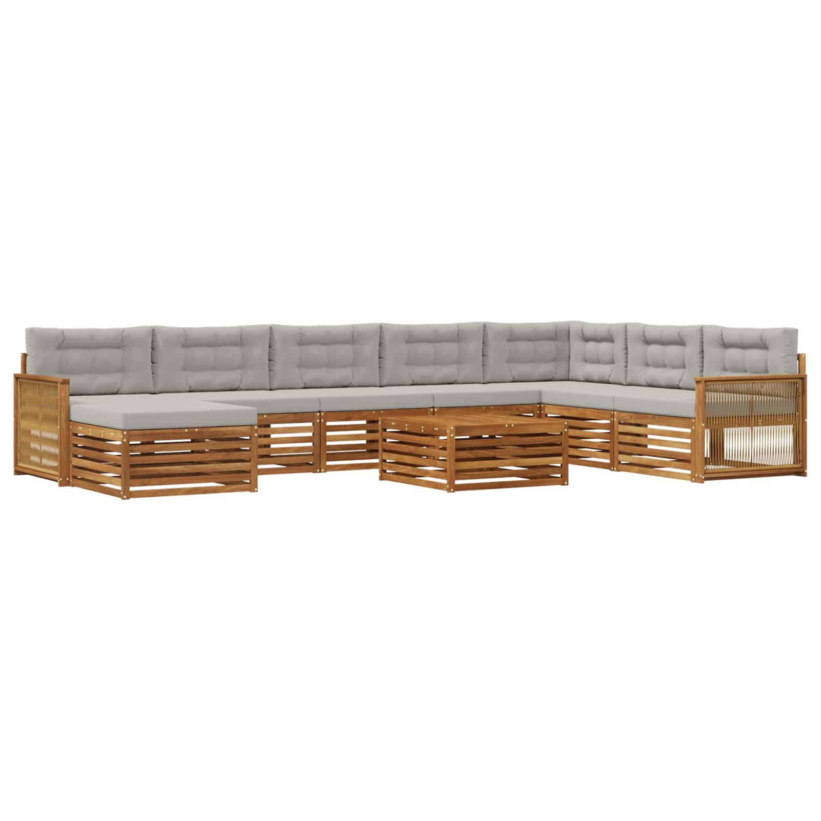 vidaXL Outdoor-Sofagarnitur mit Kissen 9 pcs Natürlich und Hellgrau