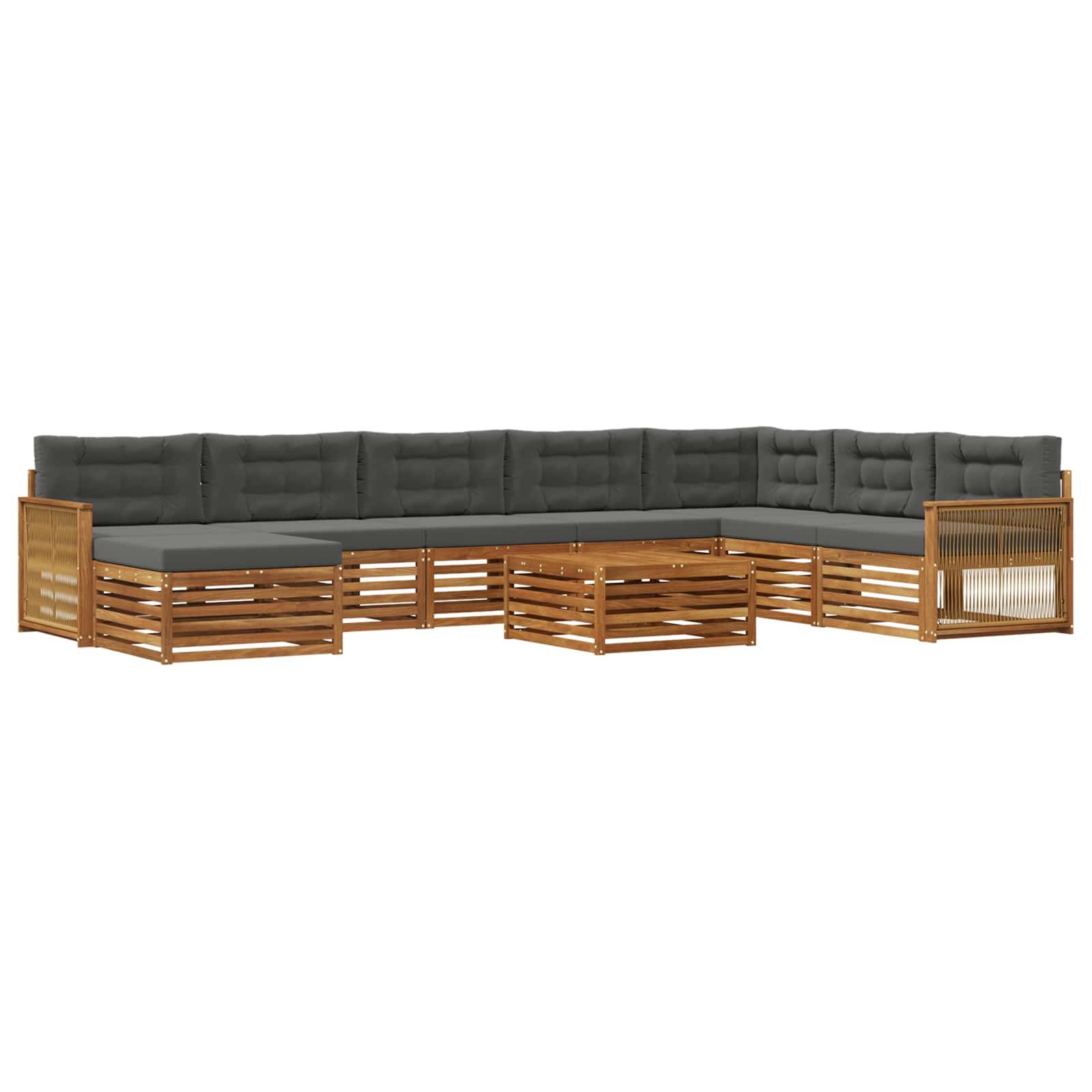 vidaXL Outdoor-Sofagarnitur mit Kissen 9 pcs Natur und Anthrazit