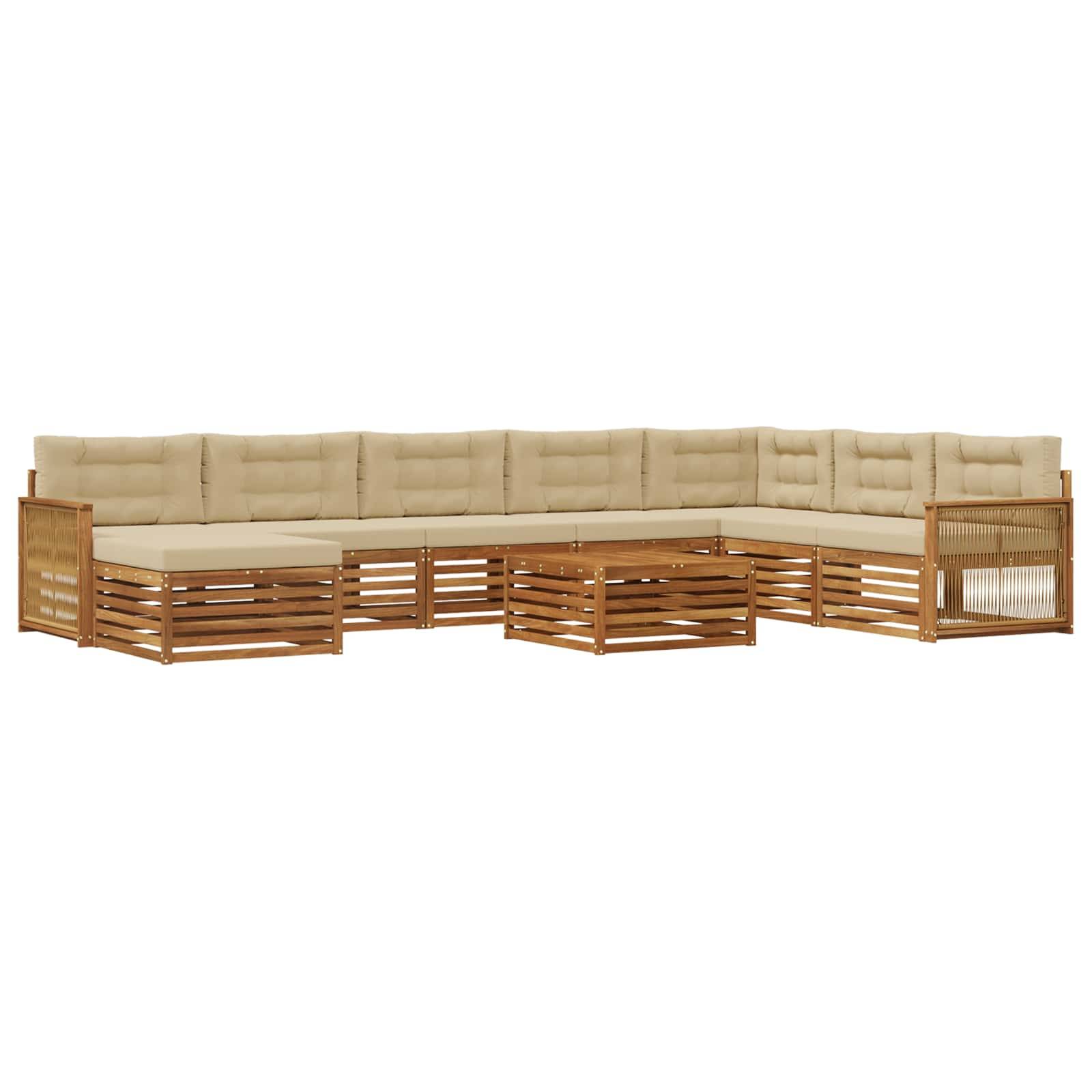 vidaXL Outdoor-Sofagarnitur 9 pcs Natur und Beige Massivholz Akazie