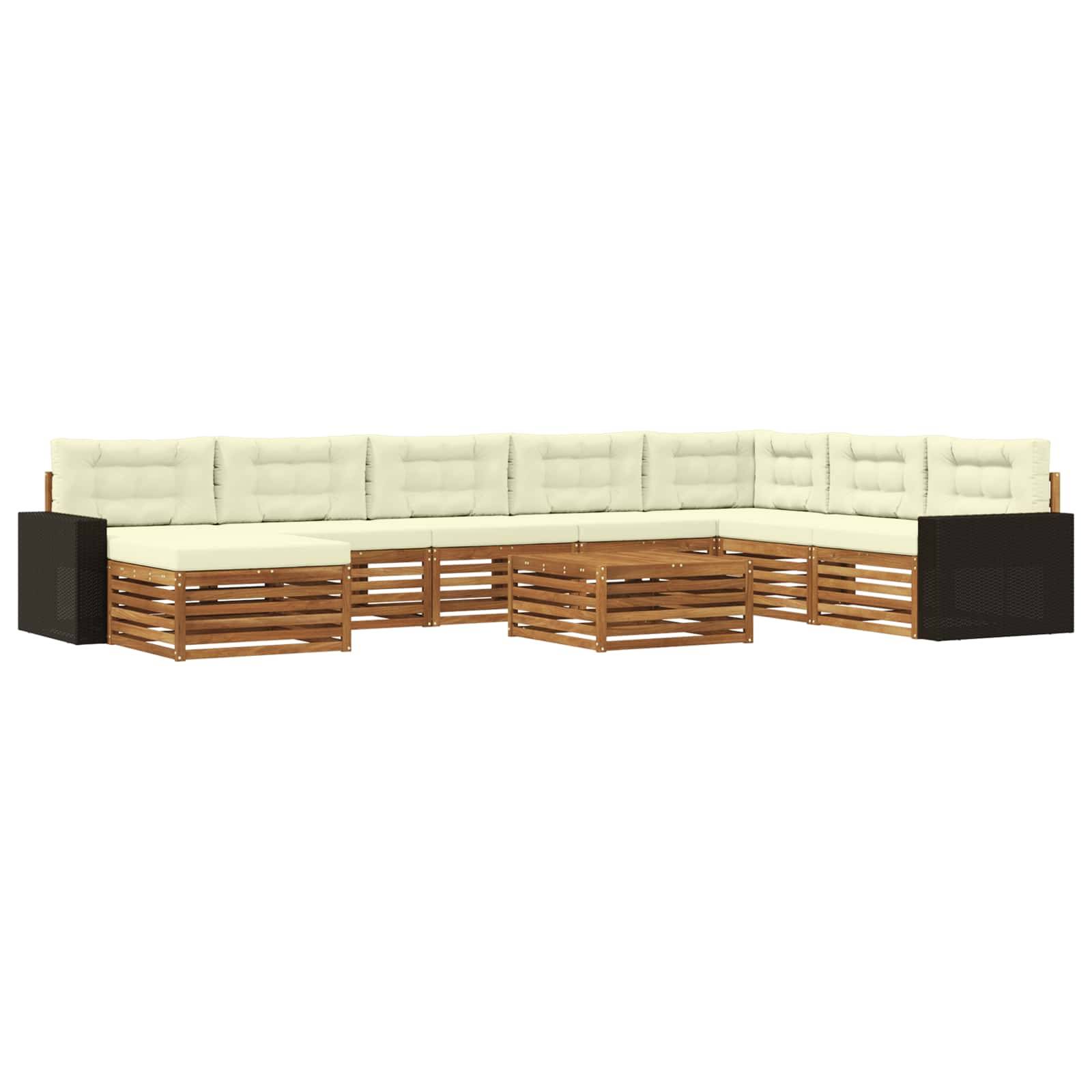 vidaXL Outdoor-Sofagarnitur 9 pcs Natur und Creme Massivholz Akazie