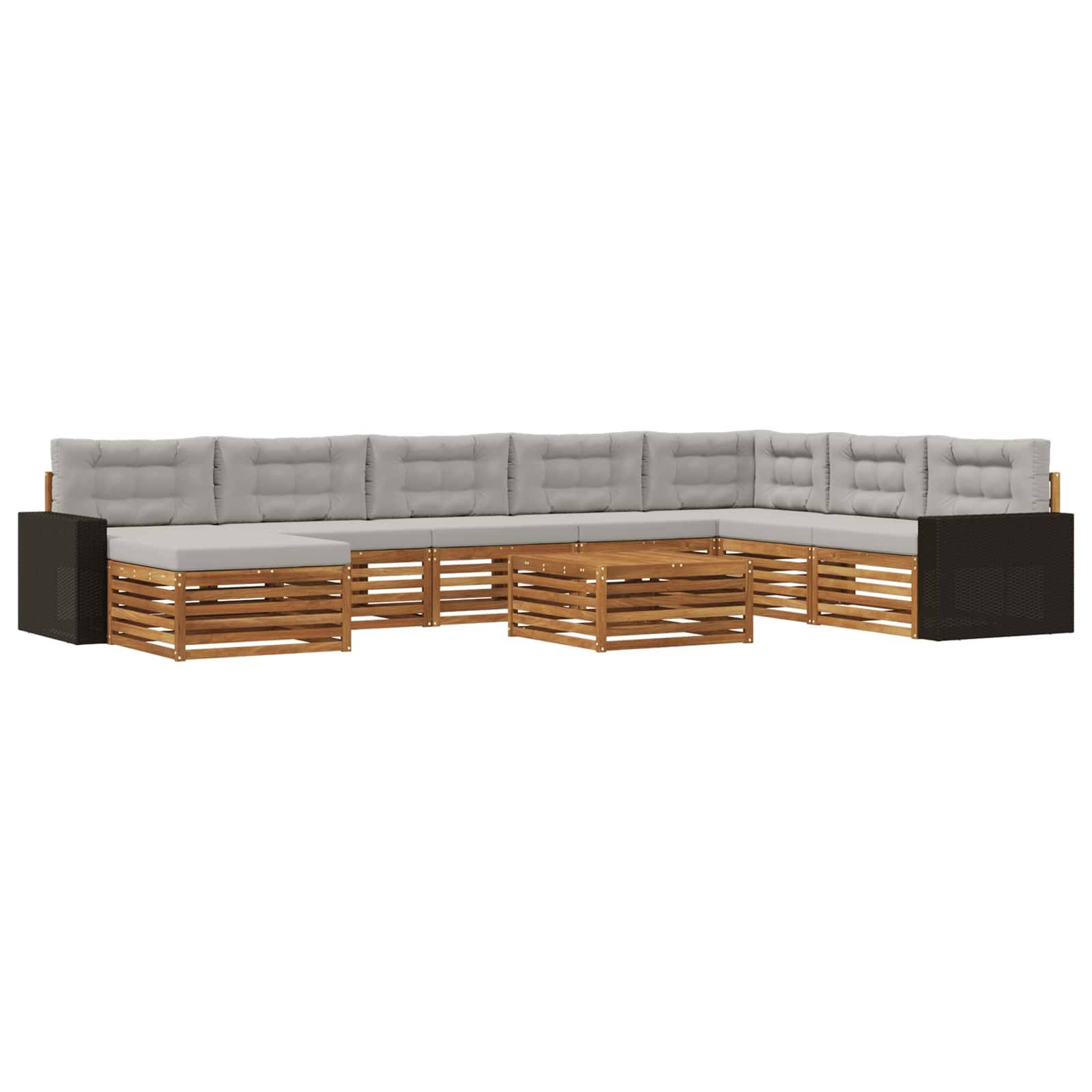 vidaXL Outdoor-Sofagarnitur mit Kissen 9 pcs Natürlich und Hellgrau