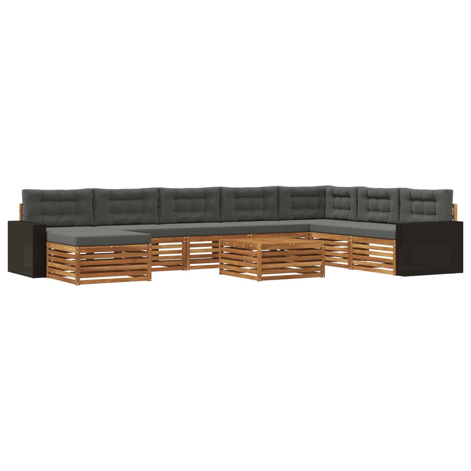 vidaXL Outdoor-Sofagarnitur mit Kissen 9 pcs Natur und Anthrazit