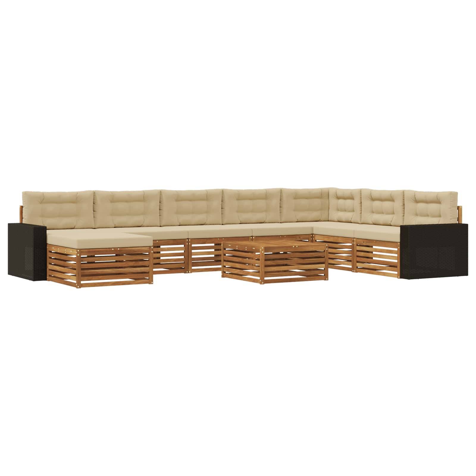 vidaXL Outdoor-Sofagarnitur 9 pcs Natur und Beige Massivholz Akazie