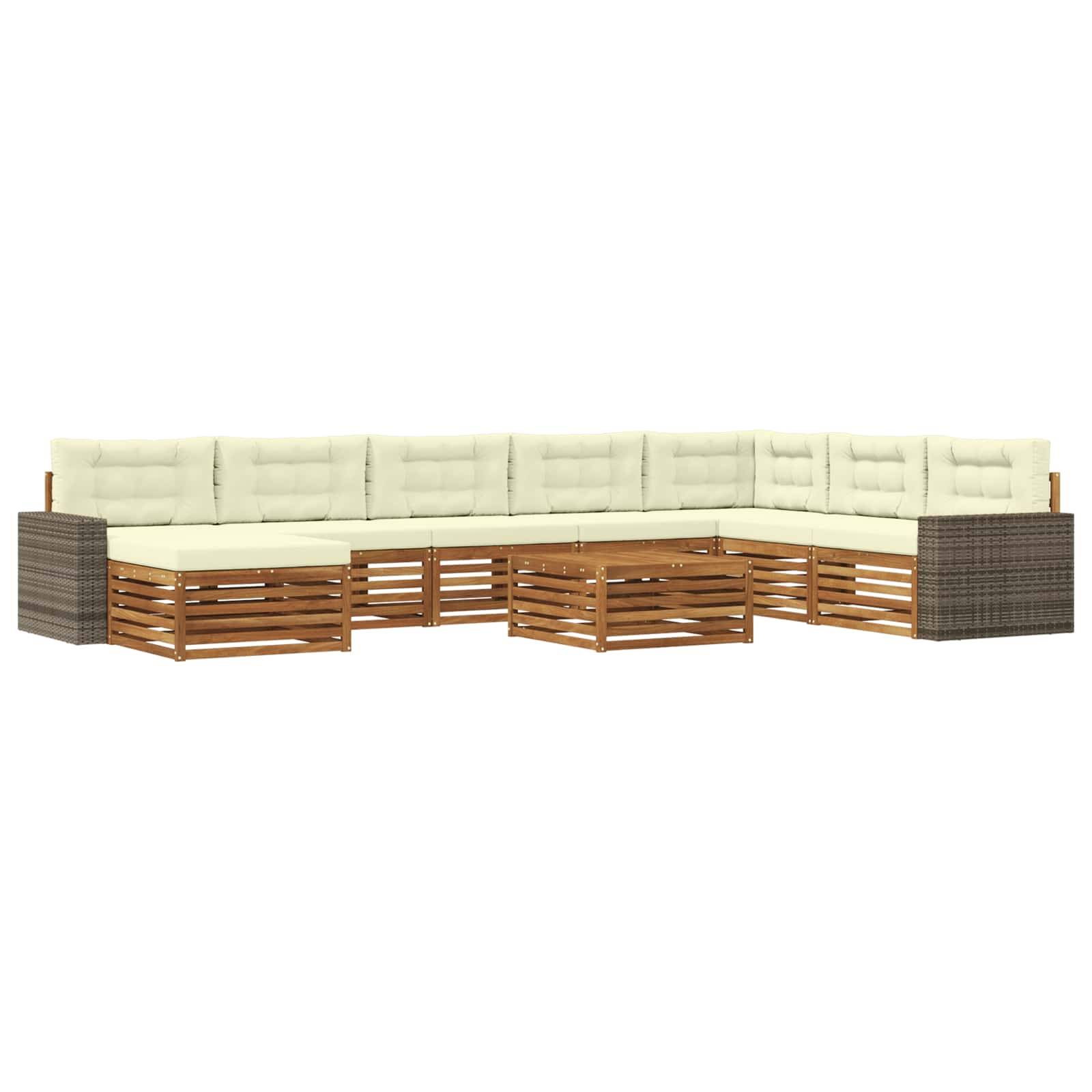 vidaXL Outdoor-Sofagarnitur 9 pcs Natur und Creme Massivholz Akazie