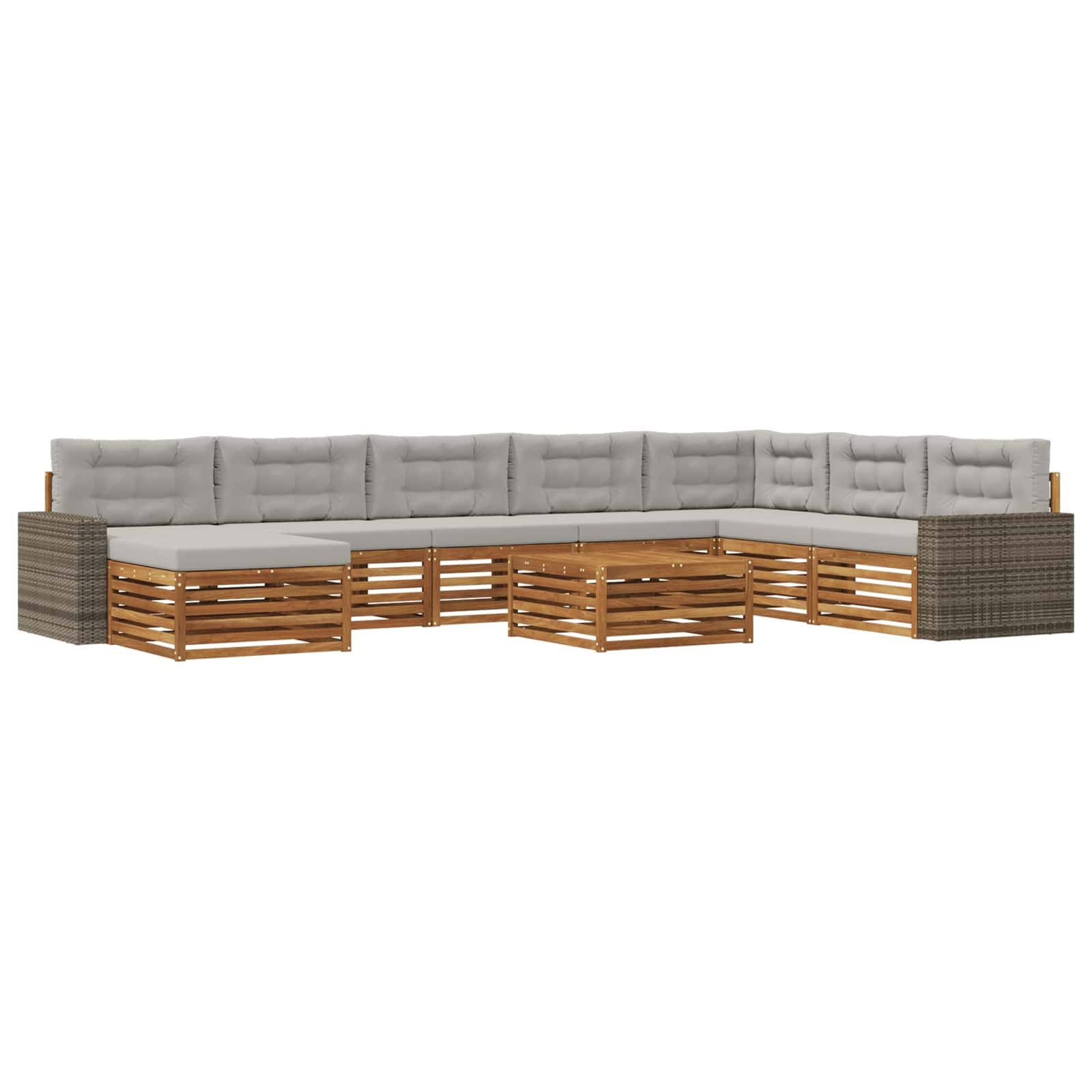 vidaXL Outdoor-Sofagarnitur mit Kissen 9 pcs Natürlich und Hellgrau