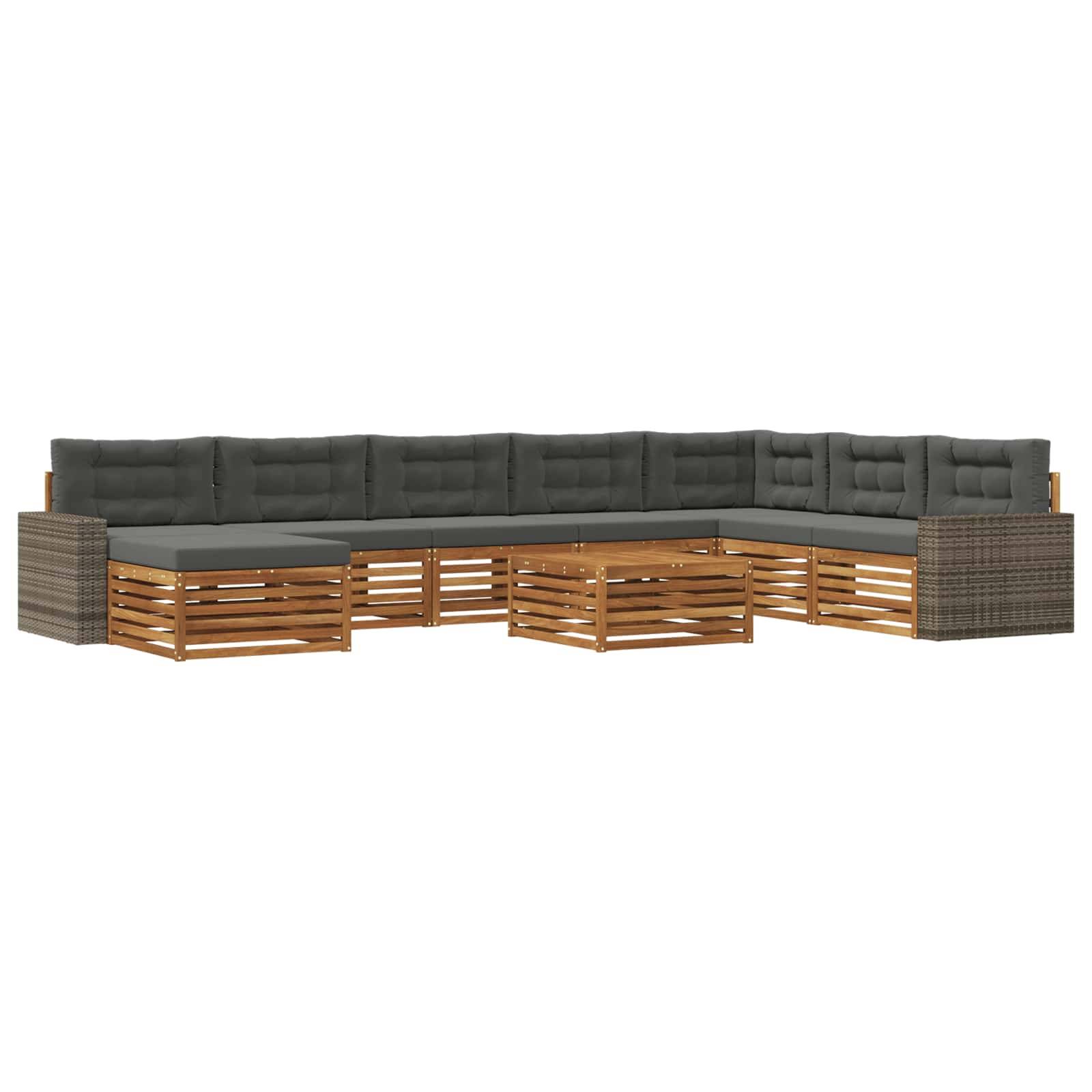 vidaXL Outdoor-Sofagarnitur mit Kissen 9 pcs Natur und Anthrazit