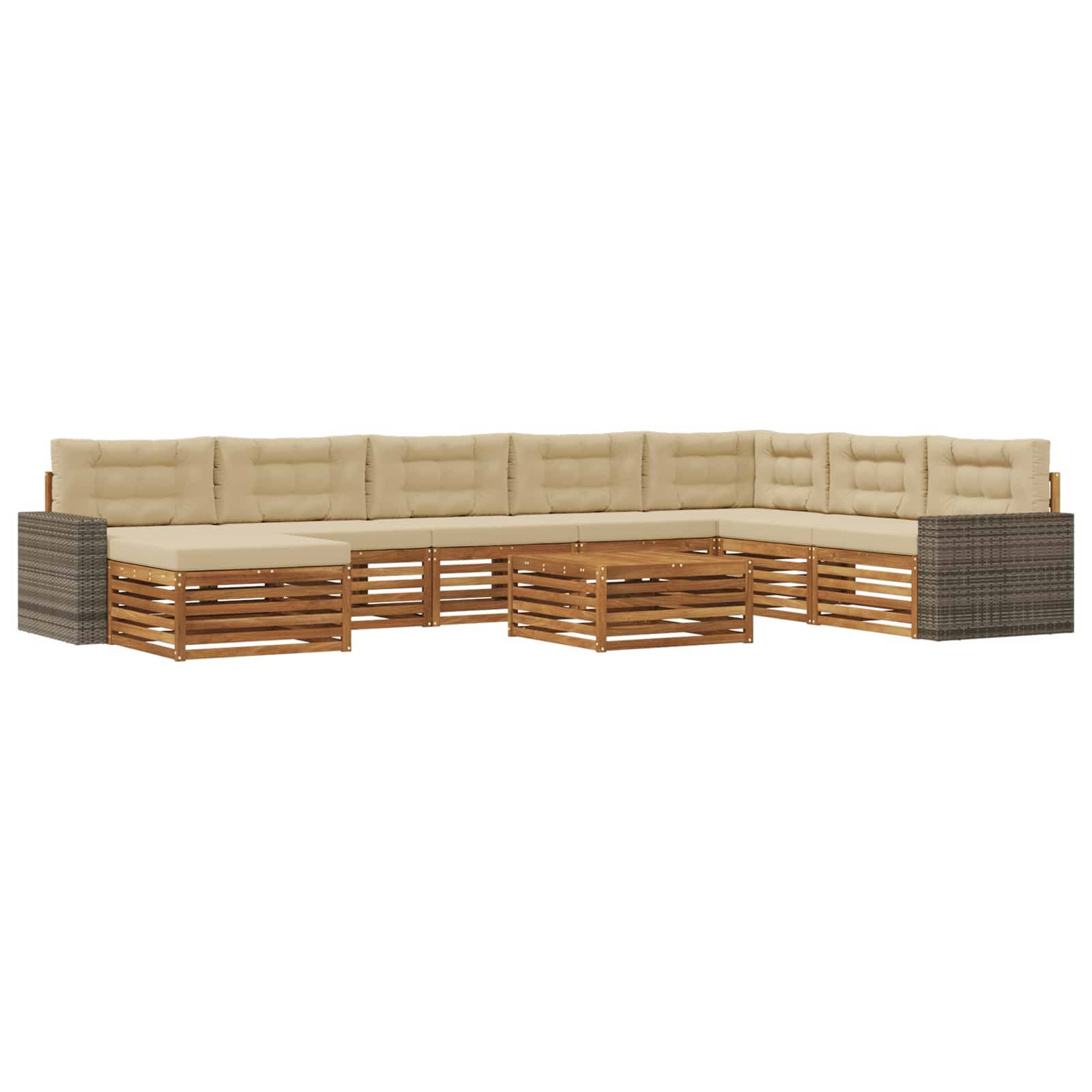 vidaXL Outdoor-Sofagarnitur 9 pcs Natur und Beige Massivholz Akazie