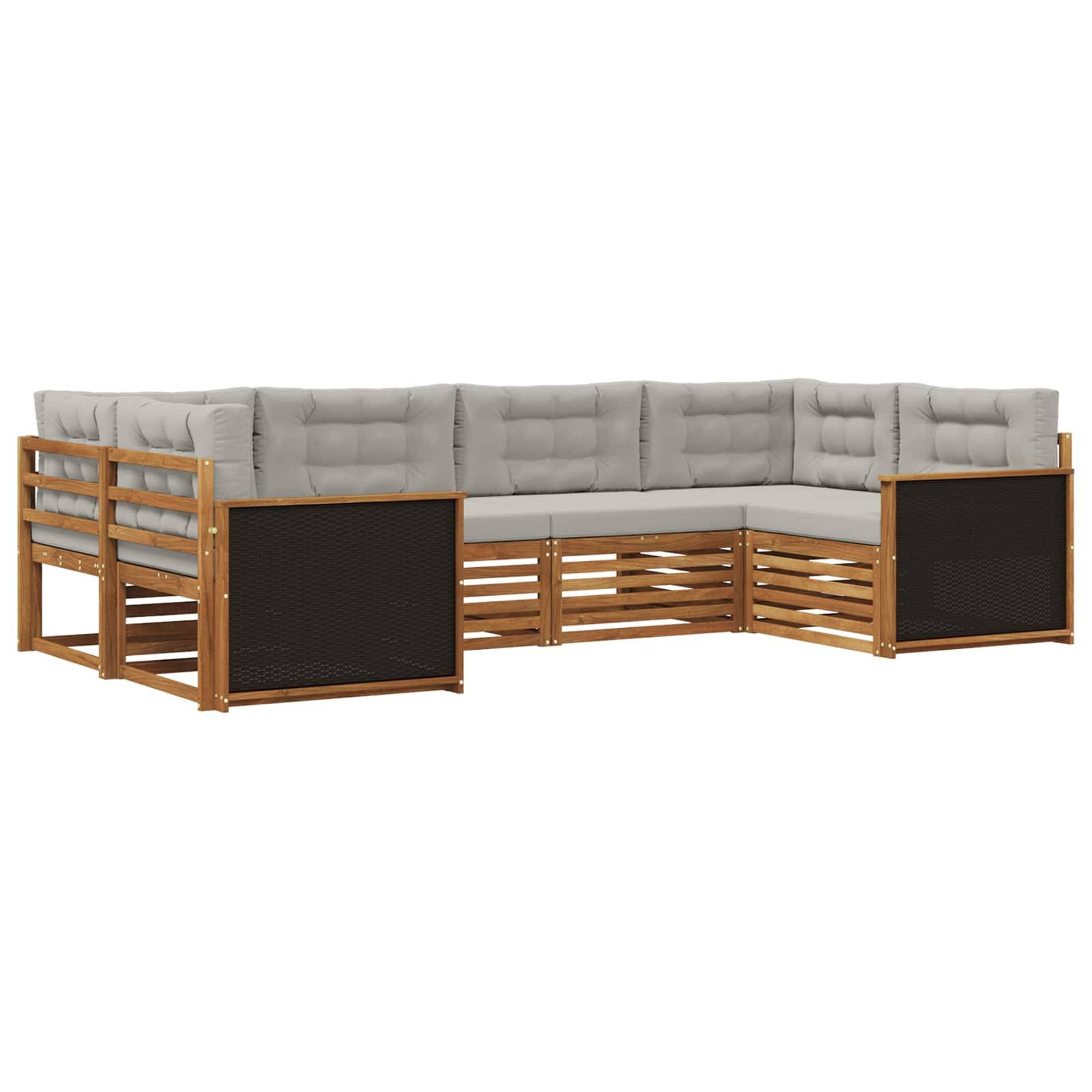 vidaXL Outdoor-Sofagarnitur mit Kissen 6 pcs Natürlich und Hellgrau