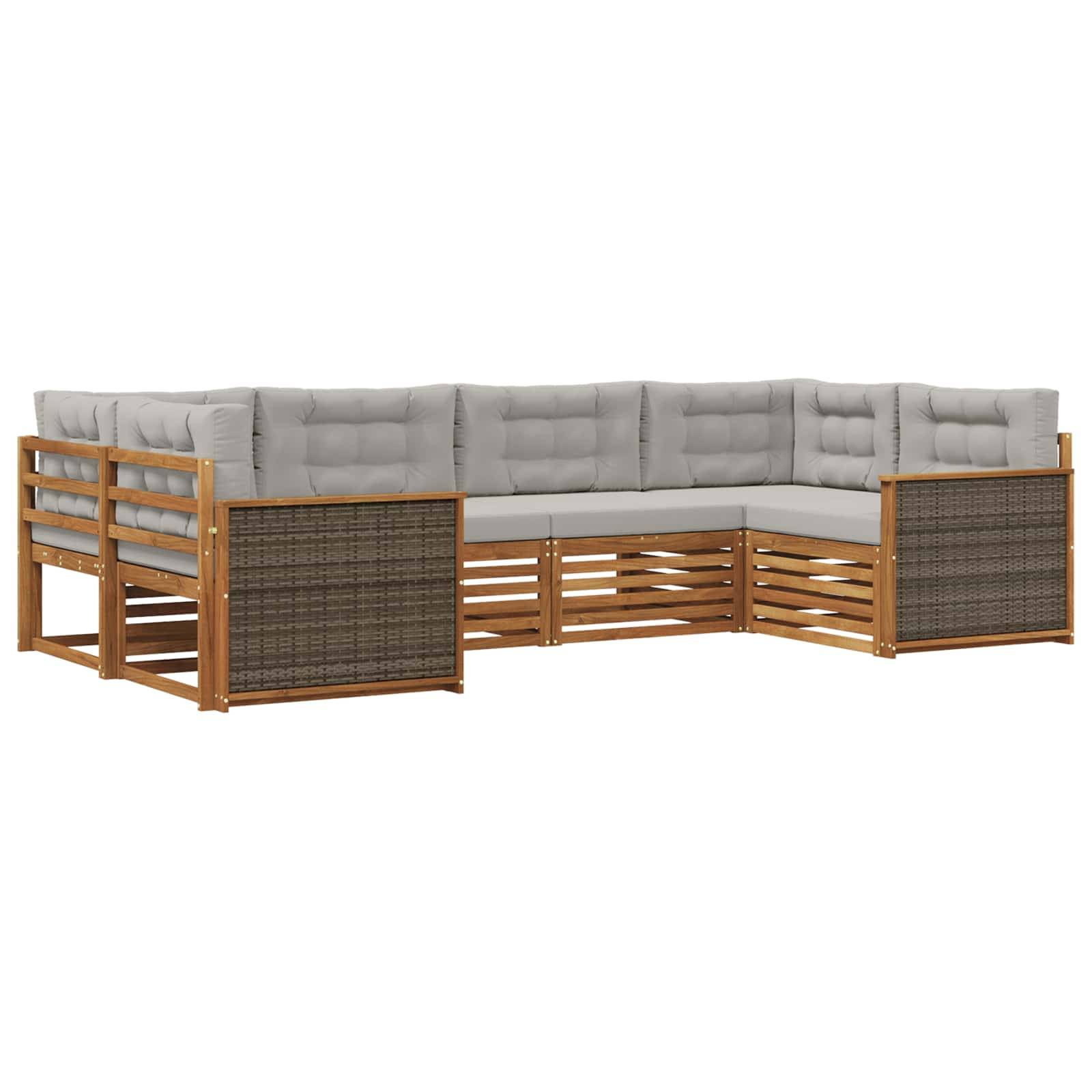 vidaXL Outdoor-Sofagarnitur mit Kissen 6 pcs Natürlich und Hellgrau