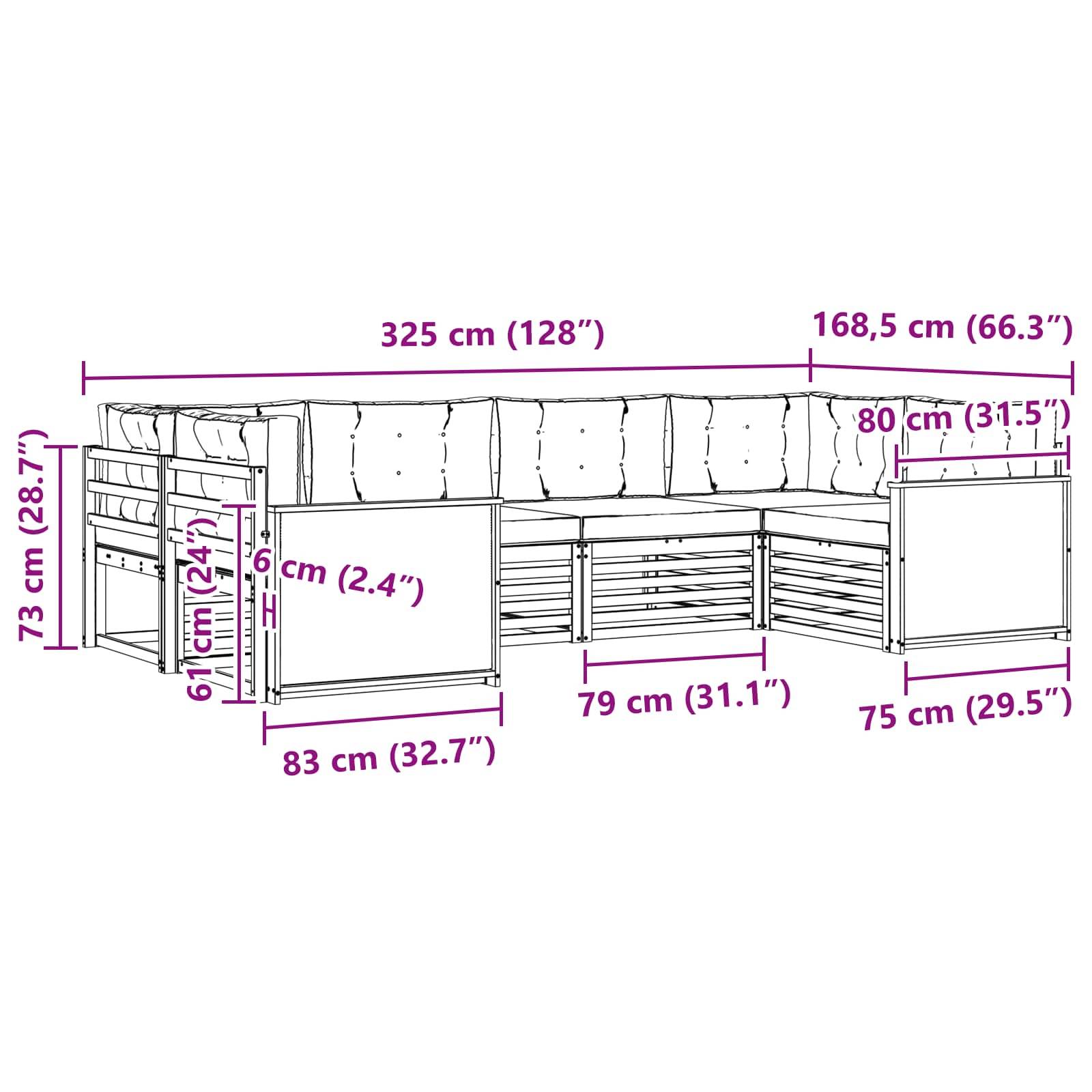 vidaXL Outdoor-Sofagarnitur 6 pcs Natur