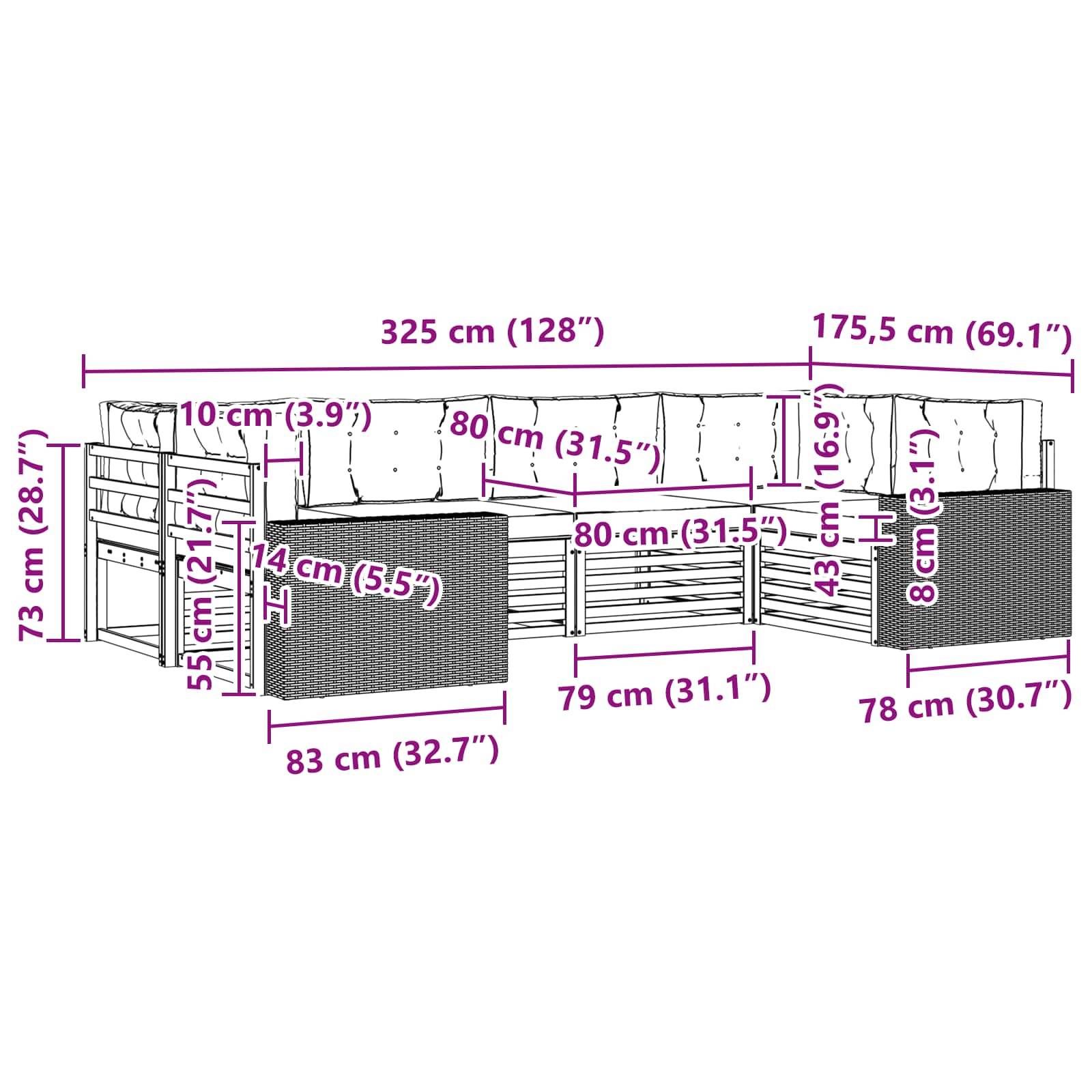vidaXL Outdoor-Sofagarnitur mit Kissen 6 pcs Natürlich und Hellgrau