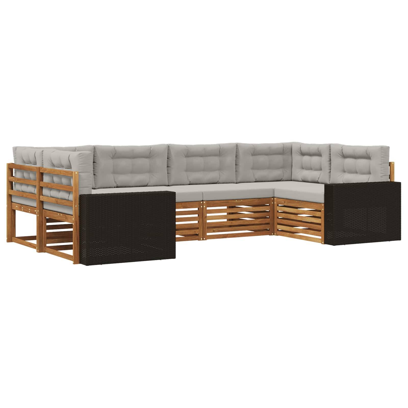 vidaXL Outdoor-Sofagarnitur mit Kissen 6 pcs Natürlich und Hellgrau
