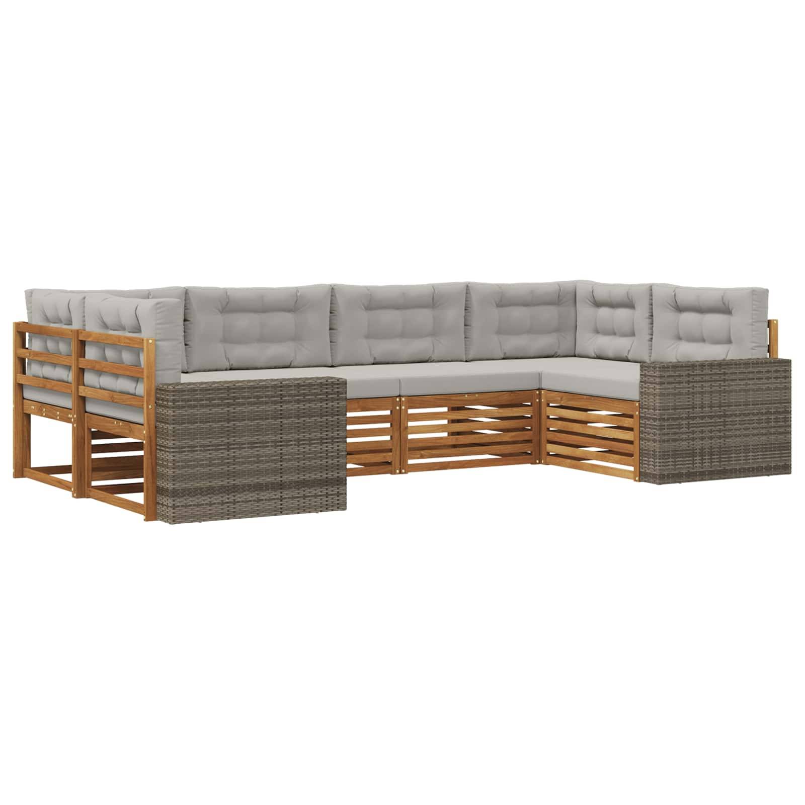 vidaXL Outdoor-Sofagarnitur mit Kissen 6 pcs Natürlich und Hellgrau
