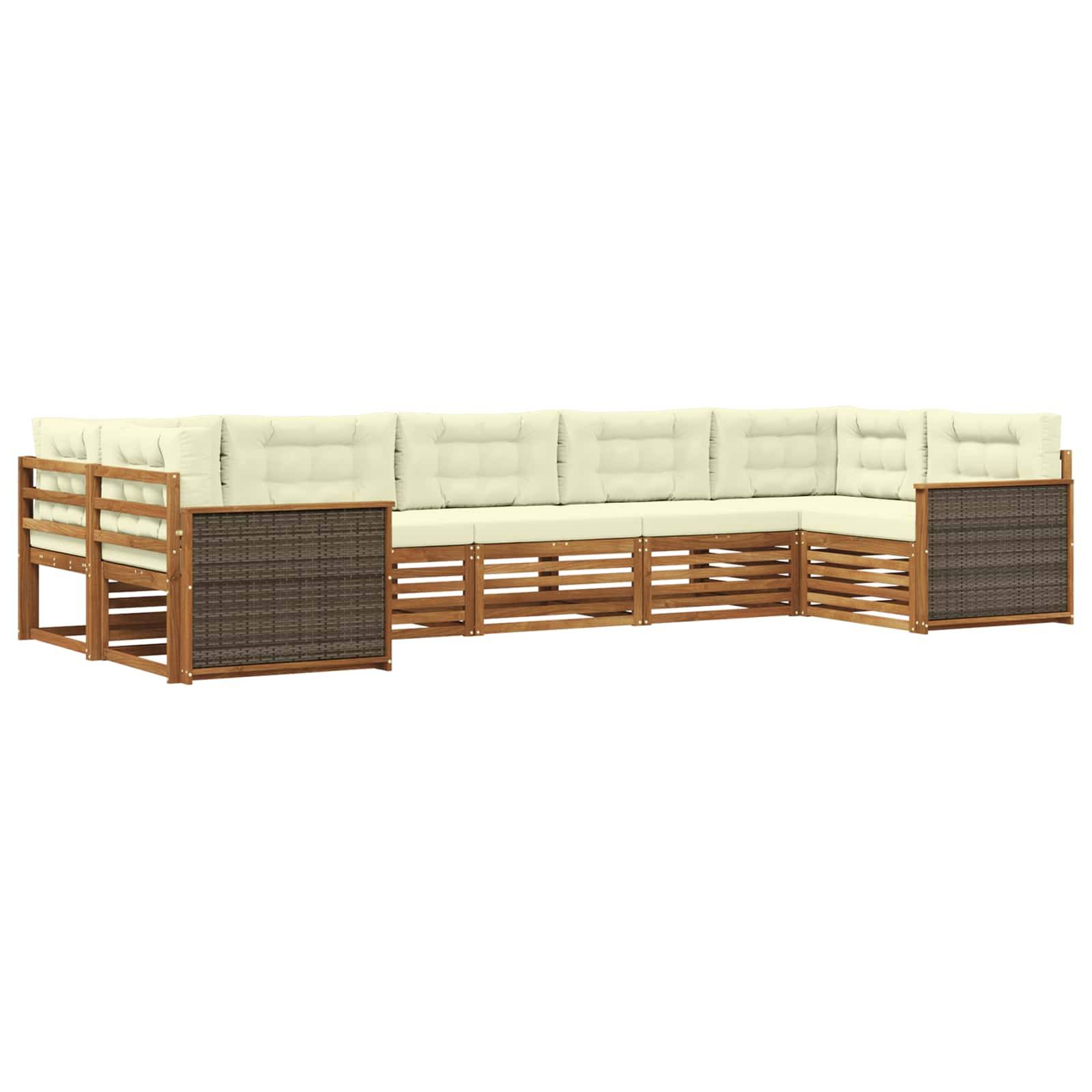 vidaXL Outdoor-Sofagarnitur mit Kissen 7 pcs Natur und Creme