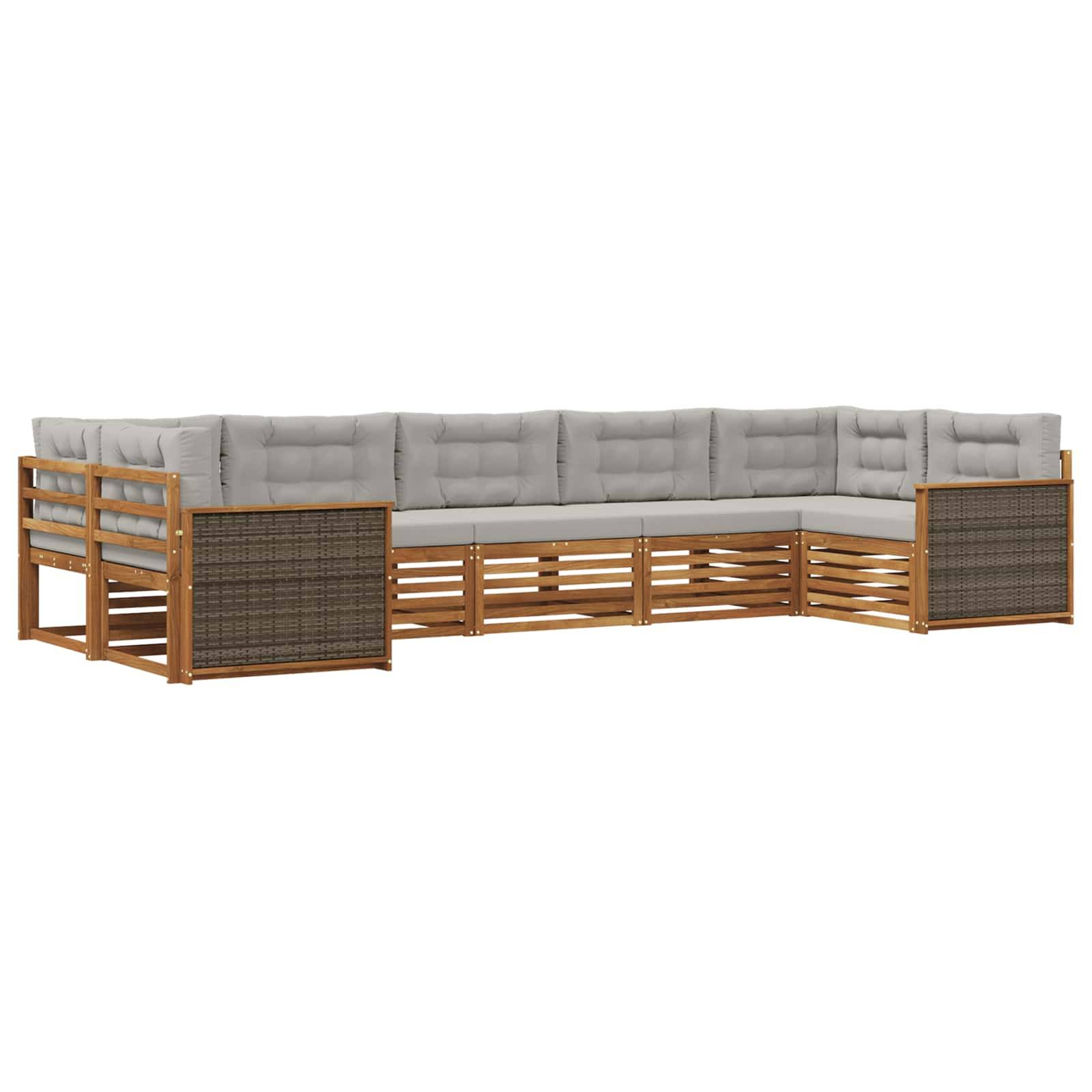 vidaXL Outdoor-Sofagarnitur mit Kissen 7 pcs Natürlich und Hellgrau