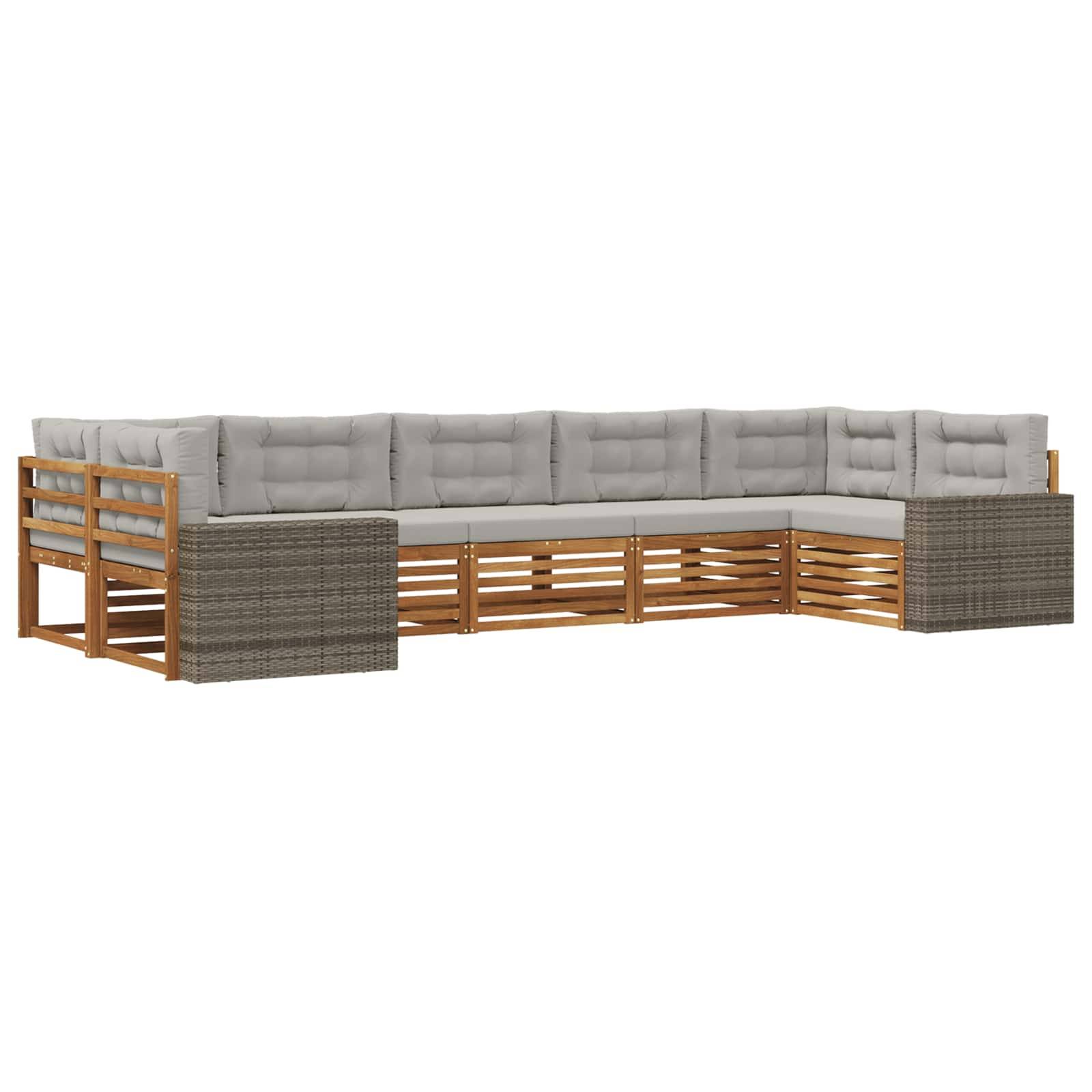 vidaXL Outdoor-Sofagarnitur mit Kissen 7 pcs Natürlich und Hellgrau