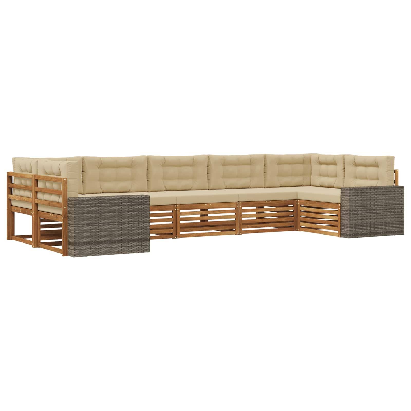 vidaXL Outdoor-Sofagarnitur mit Kissen 7 pcs Natur und Beige