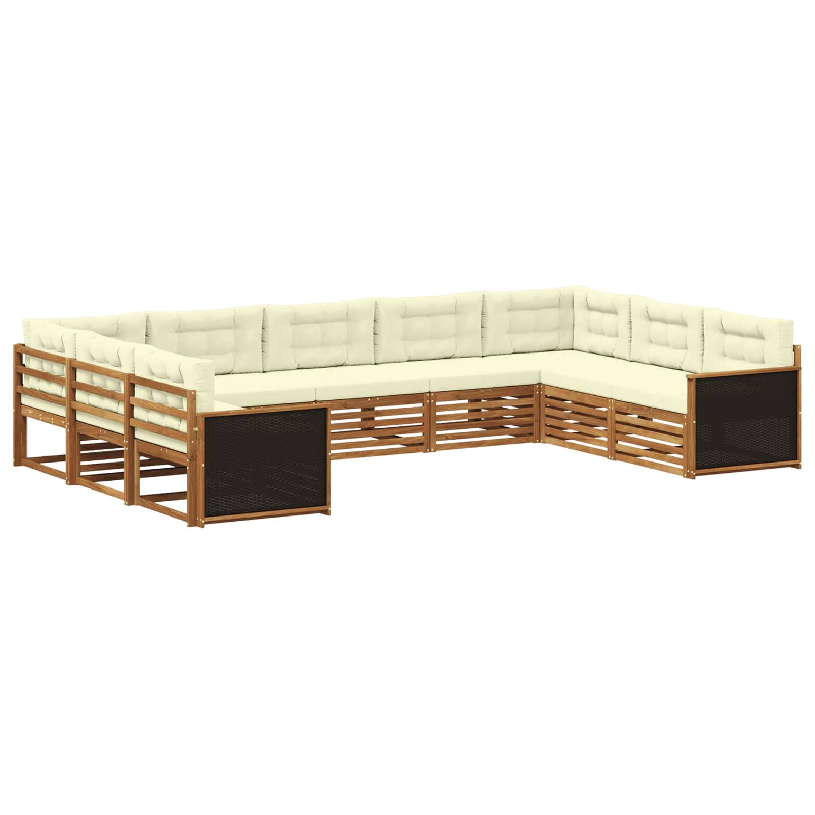 vidaXL Outdoor-Sofagarnitur 9 pcs Natur und Creme Massivholz Akazie