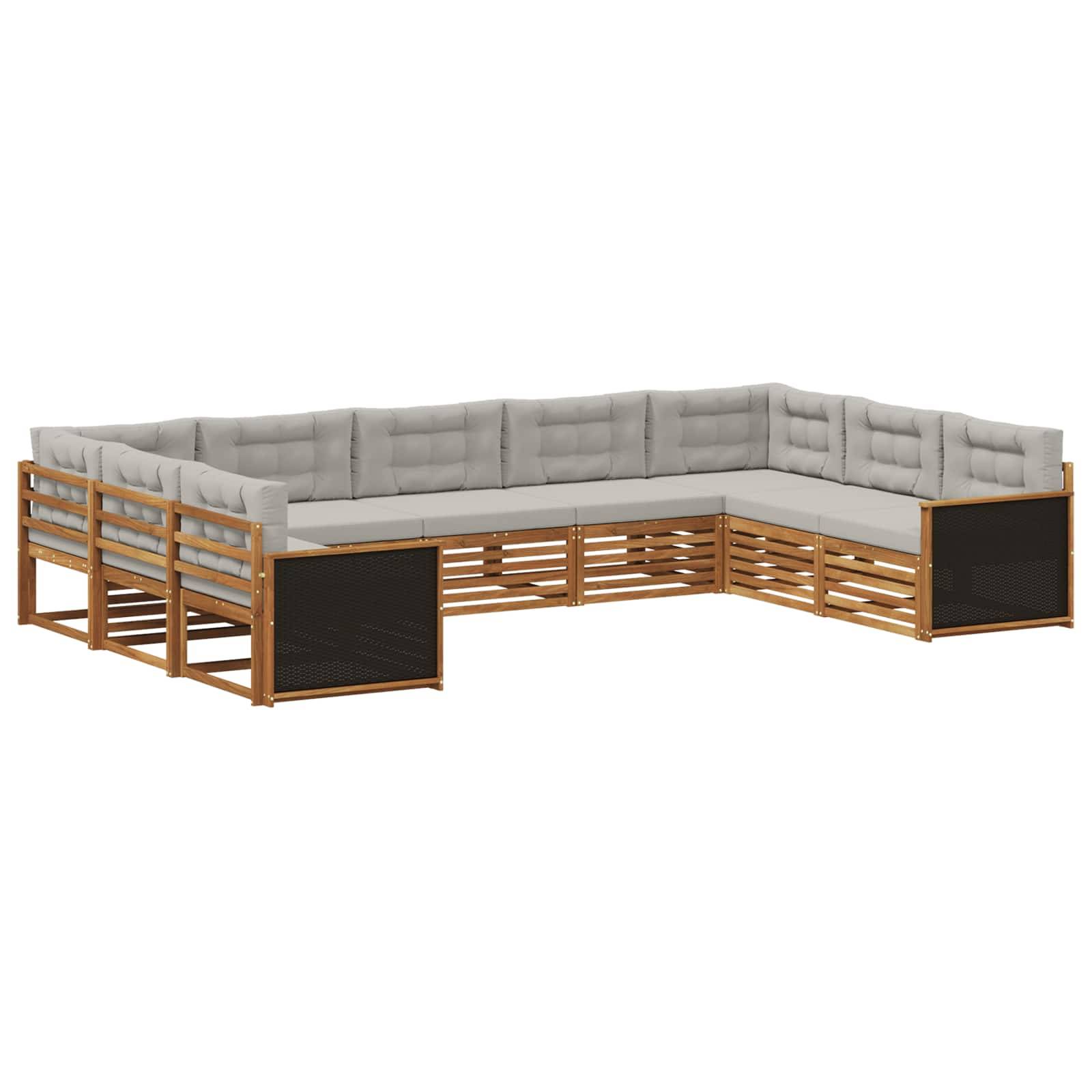 vidaXL Outdoor-Sofagarnitur mit Kissen 9 pcs Natürlich und Hellgrau