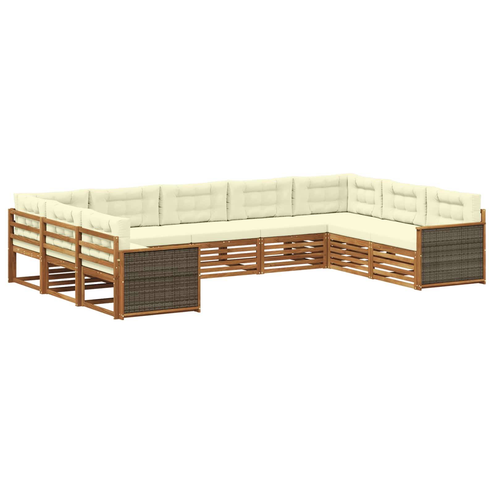 vidaXL Outdoor-Sofagarnitur 9 pcs Natur und Creme Massivholz Akazie