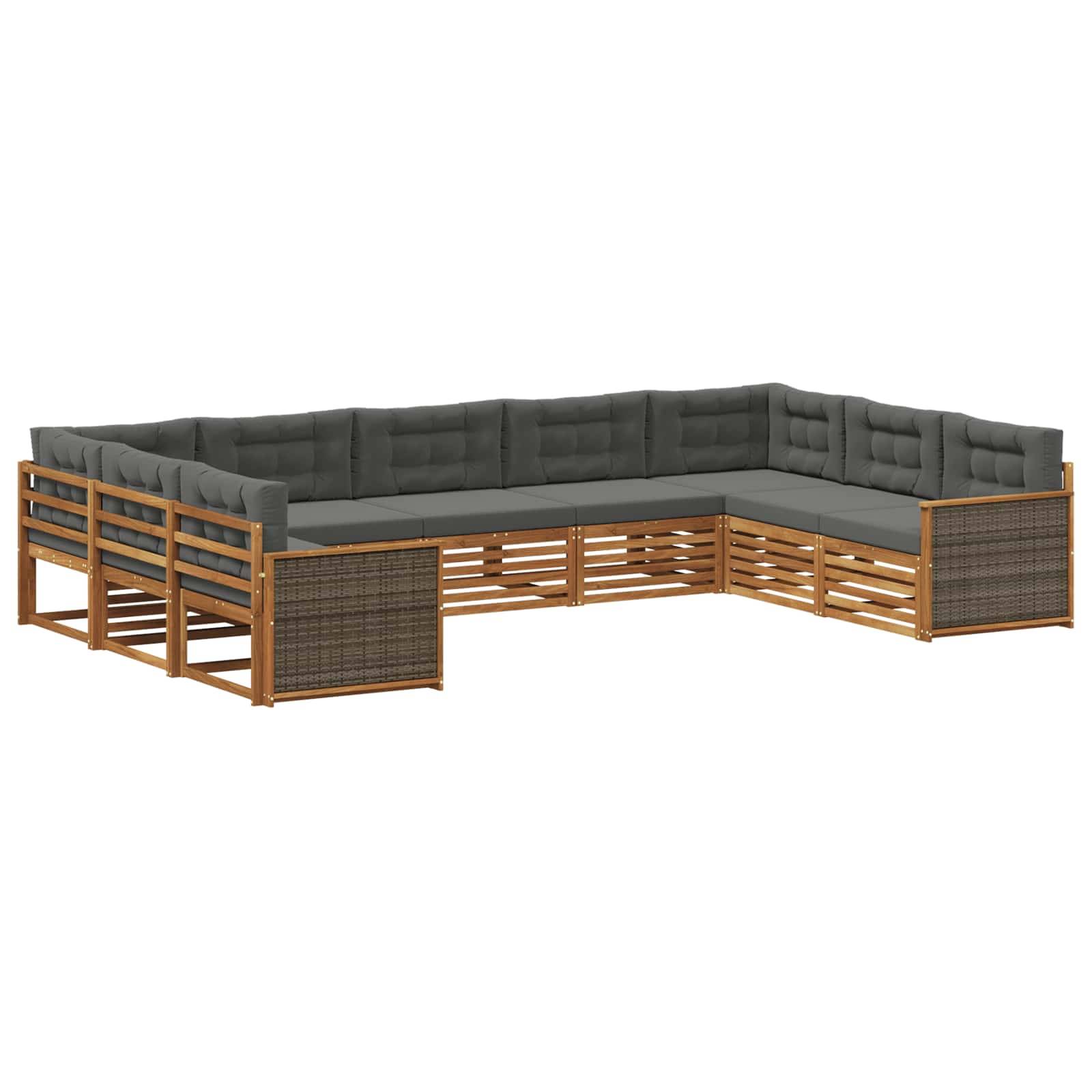 vidaXL Outdoor-Sofagarnitur mit Kissen 9 pcs Natur und Anthrazit