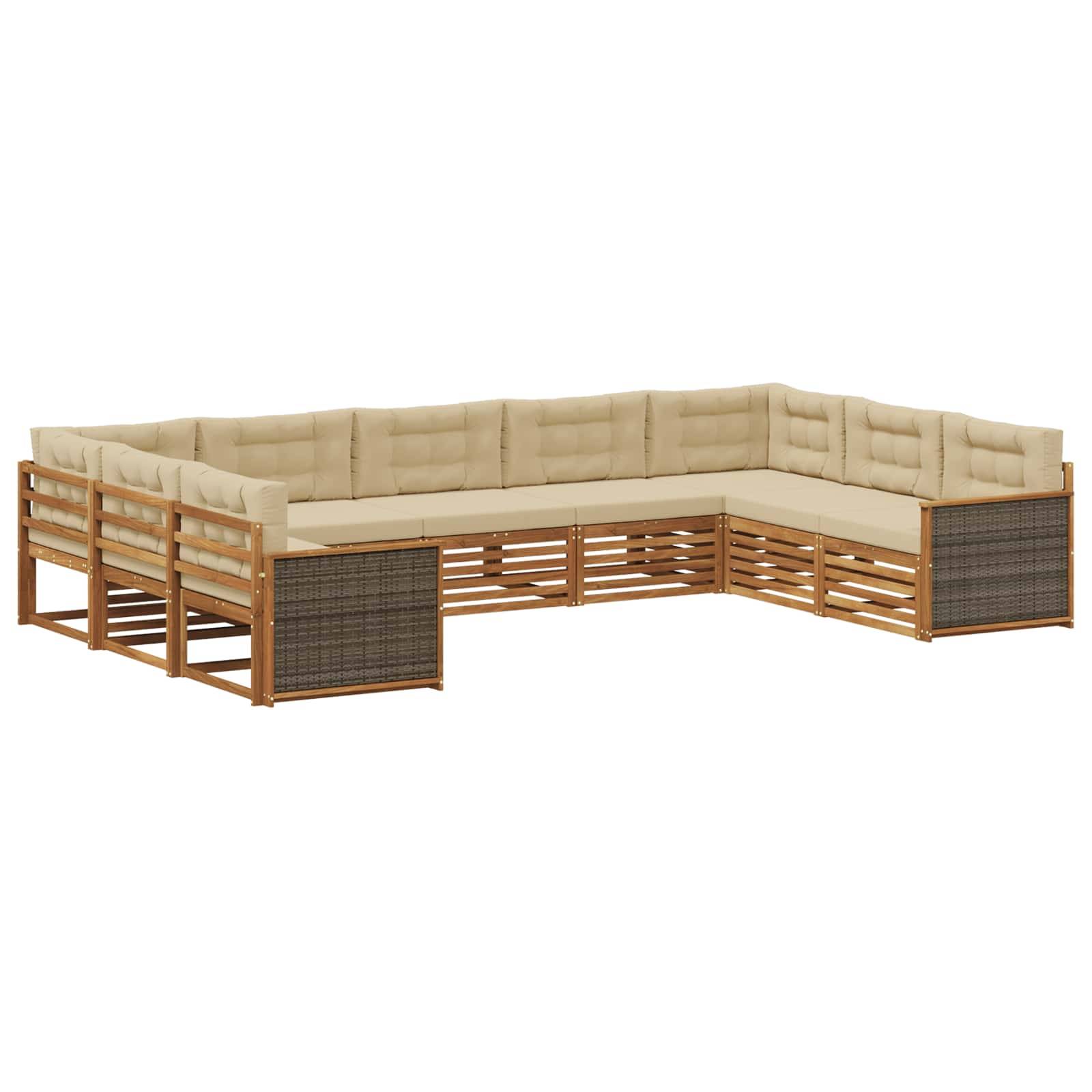 vidaXL Outdoor-Sofagarnitur 9 pcs Natur und Beige Massivholz Akazie