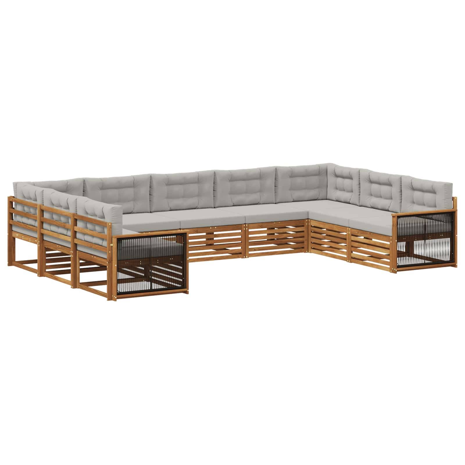 vidaXL Outdoor-Sofagarnitur mit Kissen 9 pcs Natürlich und Hellgrau