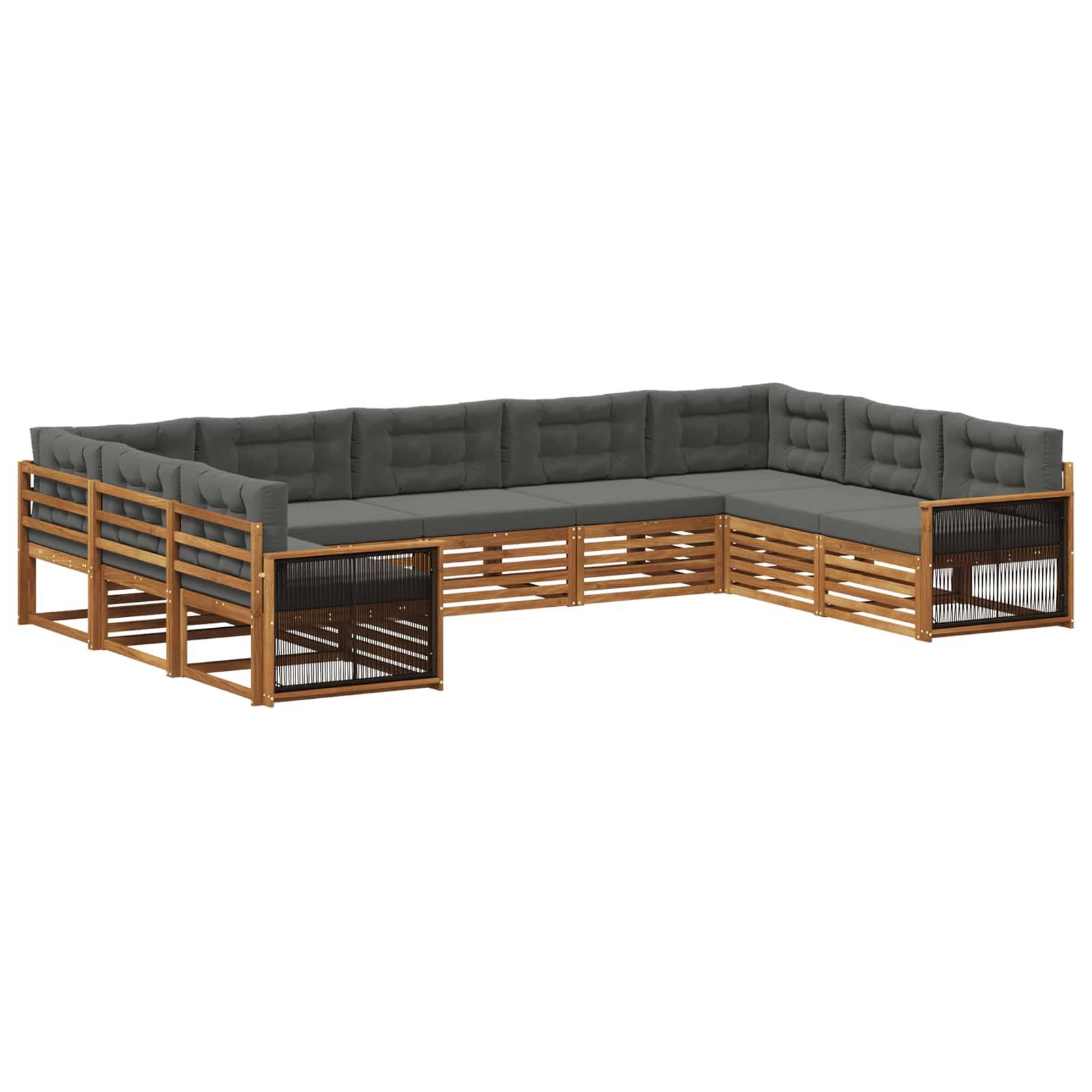 vidaXL Outdoor-Sofagarnitur mit Kissen 9 pcs Natur und Anthrazit