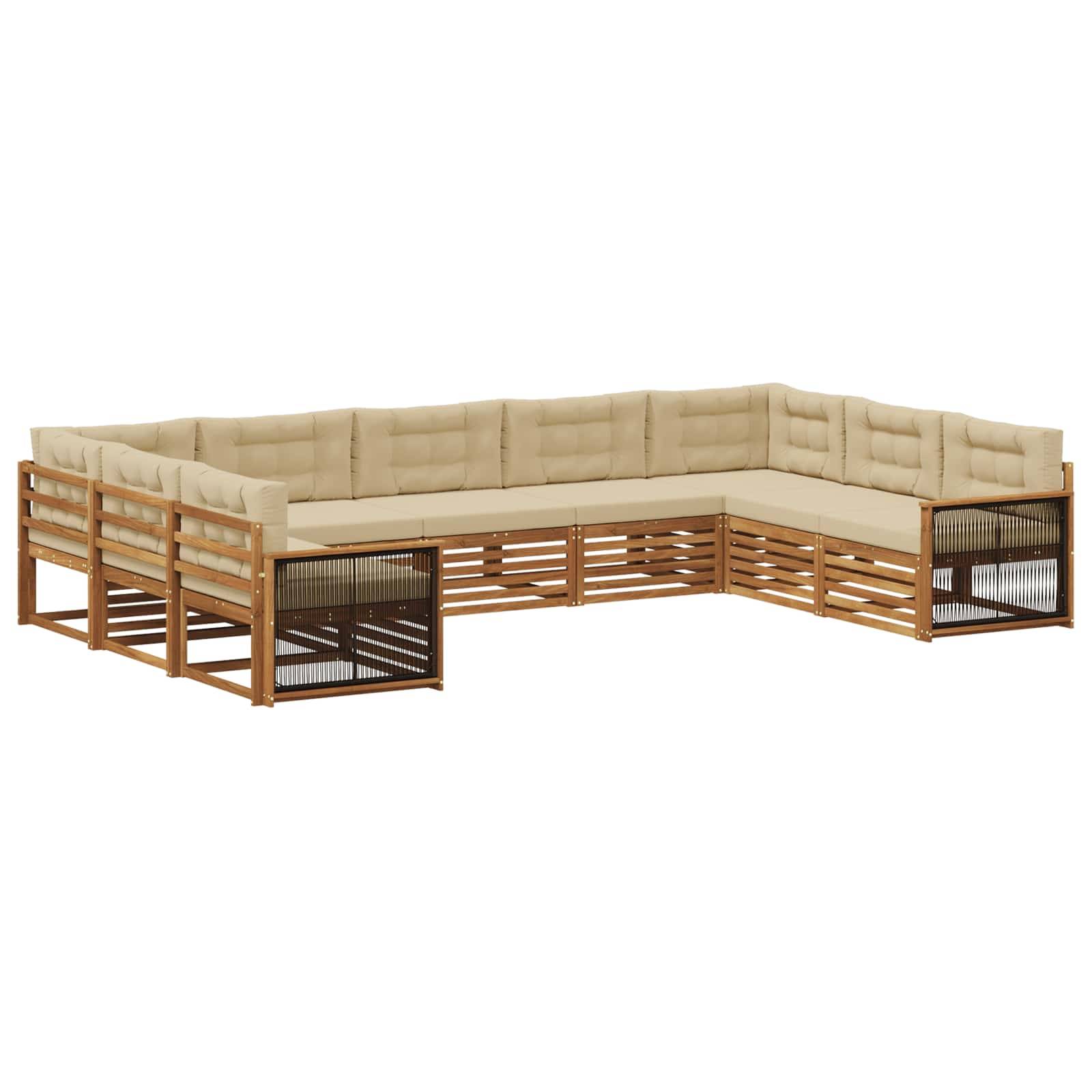 vidaXL Outdoor-Sofagarnitur 9 pcs Natur und Beige Massivholz Akazie
