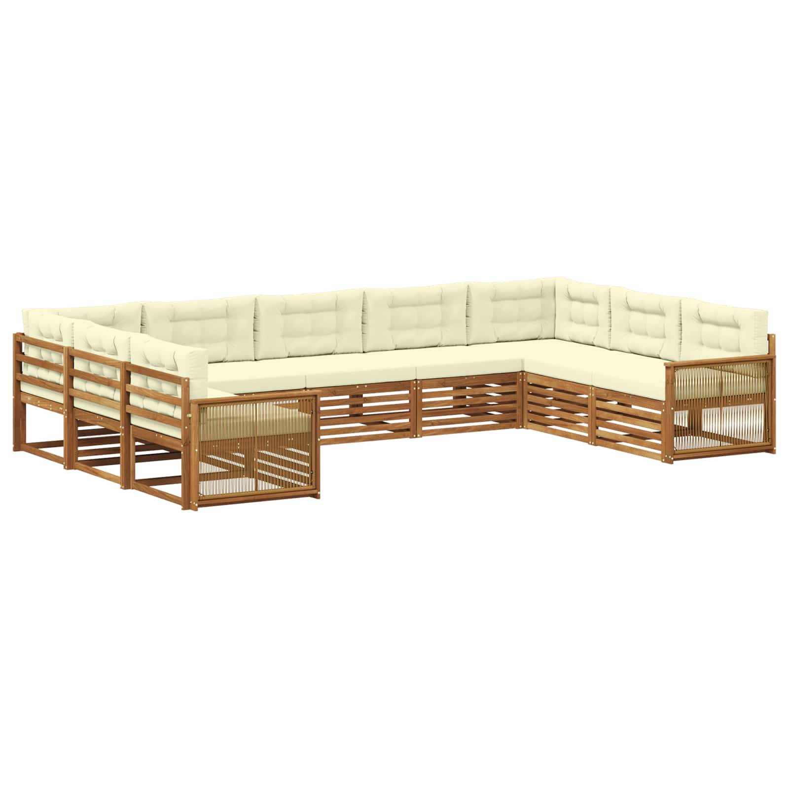 vidaXL Outdoor-Sofagarnitur 9 pcs Natur und Creme Massivholz Akazie