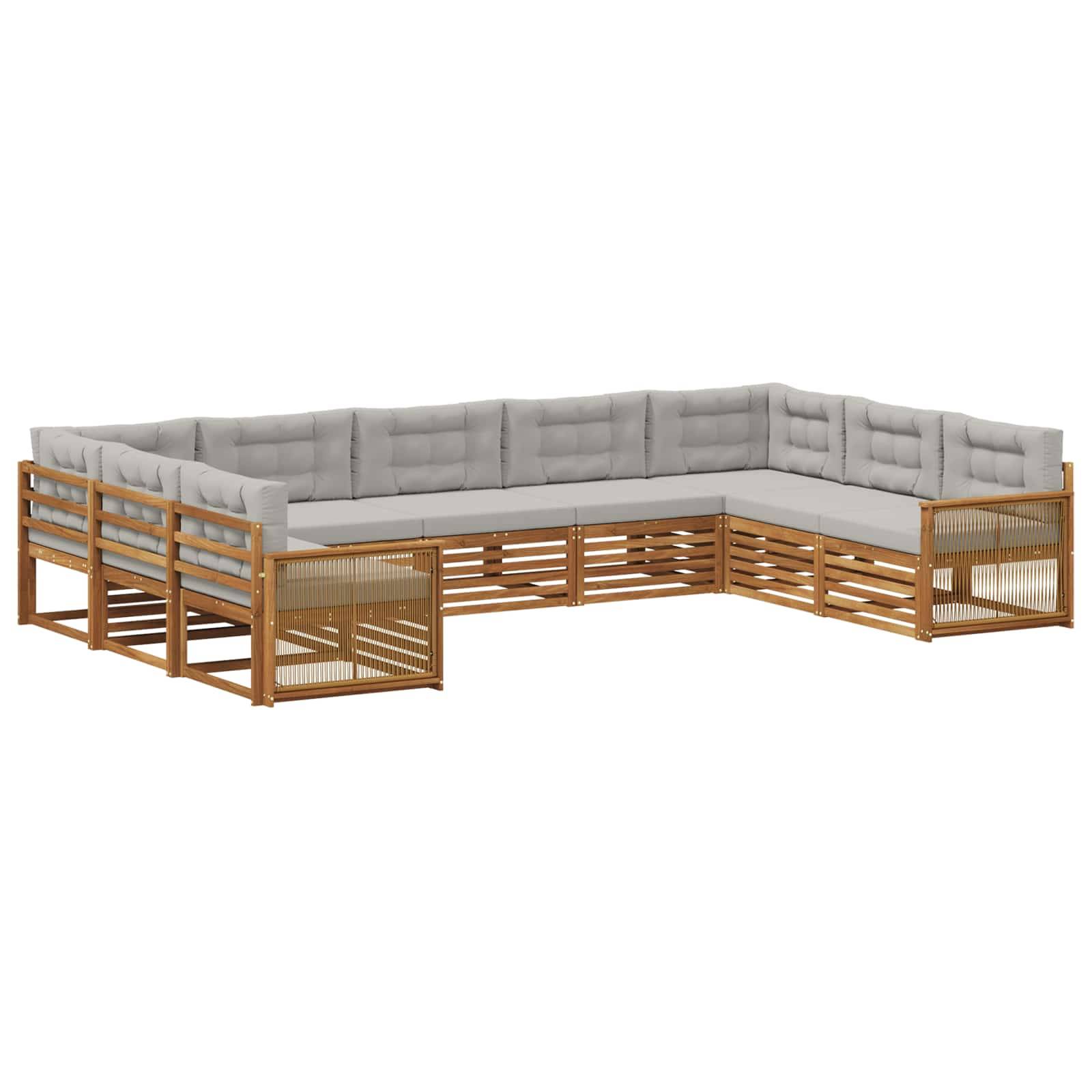 vidaXL Outdoor-Sofagarnitur mit Kissen 9 pcs Natürlich und Hellgrau