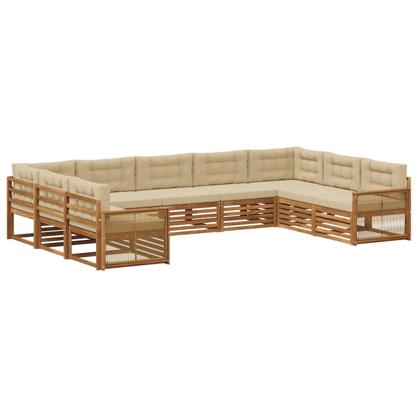 vidaXL Outdoor-Sofagarnitur 9 pcs Natur und Beige Massivholz Akazie