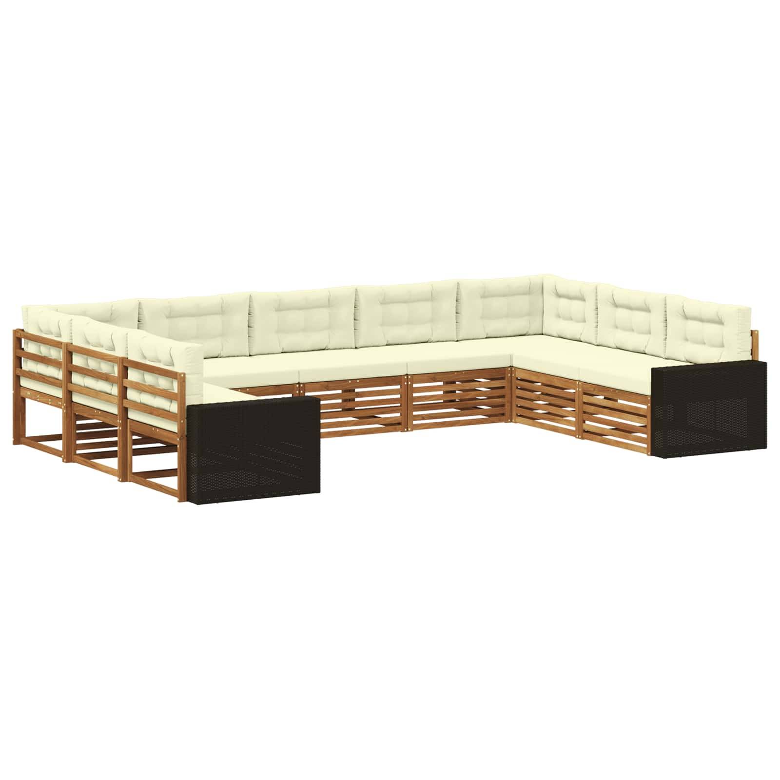 vidaXL Outdoor-Sofagarnitur 9 pcs Natur und Creme Massivholz Akazie