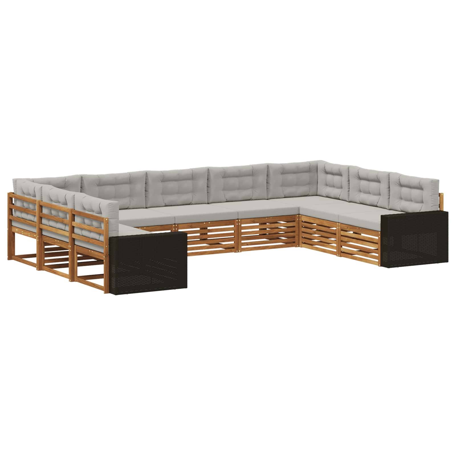 vidaXL Outdoor-Sofagarnitur mit Kissen 9 pcs Natürlich und Hellgrau
