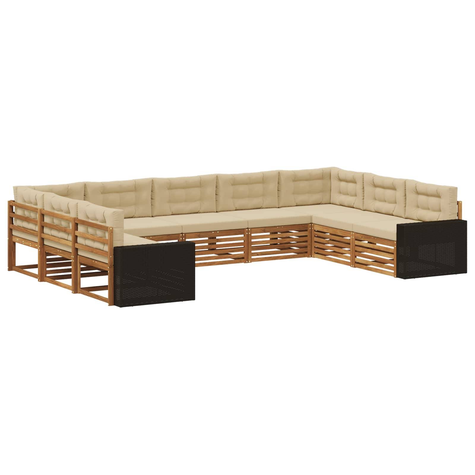 vidaXL Outdoor-Sofagarnitur 9 pcs Natur und Beige Massivholz Akazie