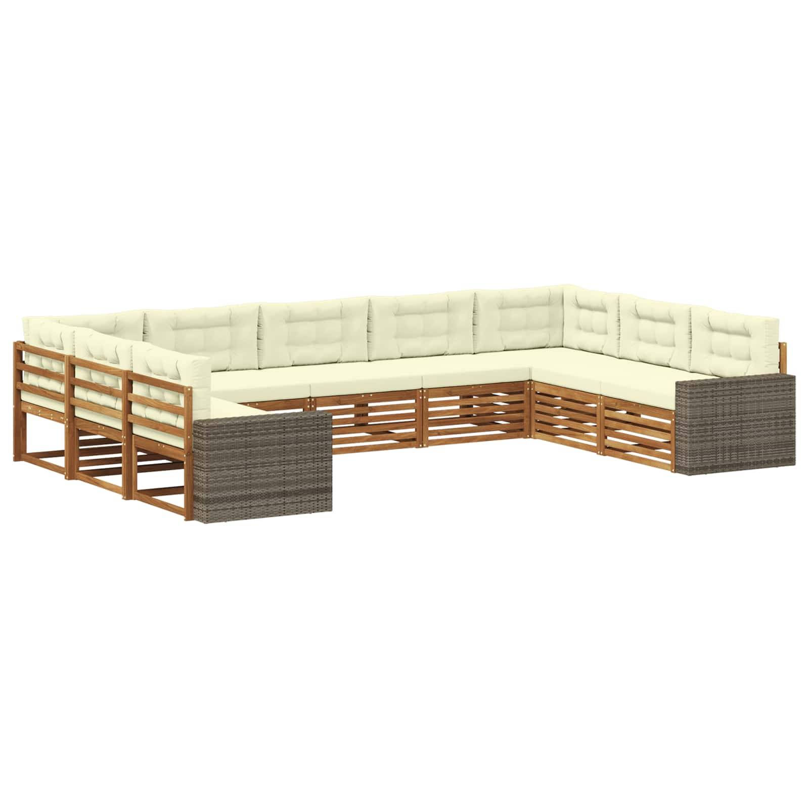 vidaXL Outdoor-Sofagarnitur 9 pcs Natur und Creme Massivholz Akazie