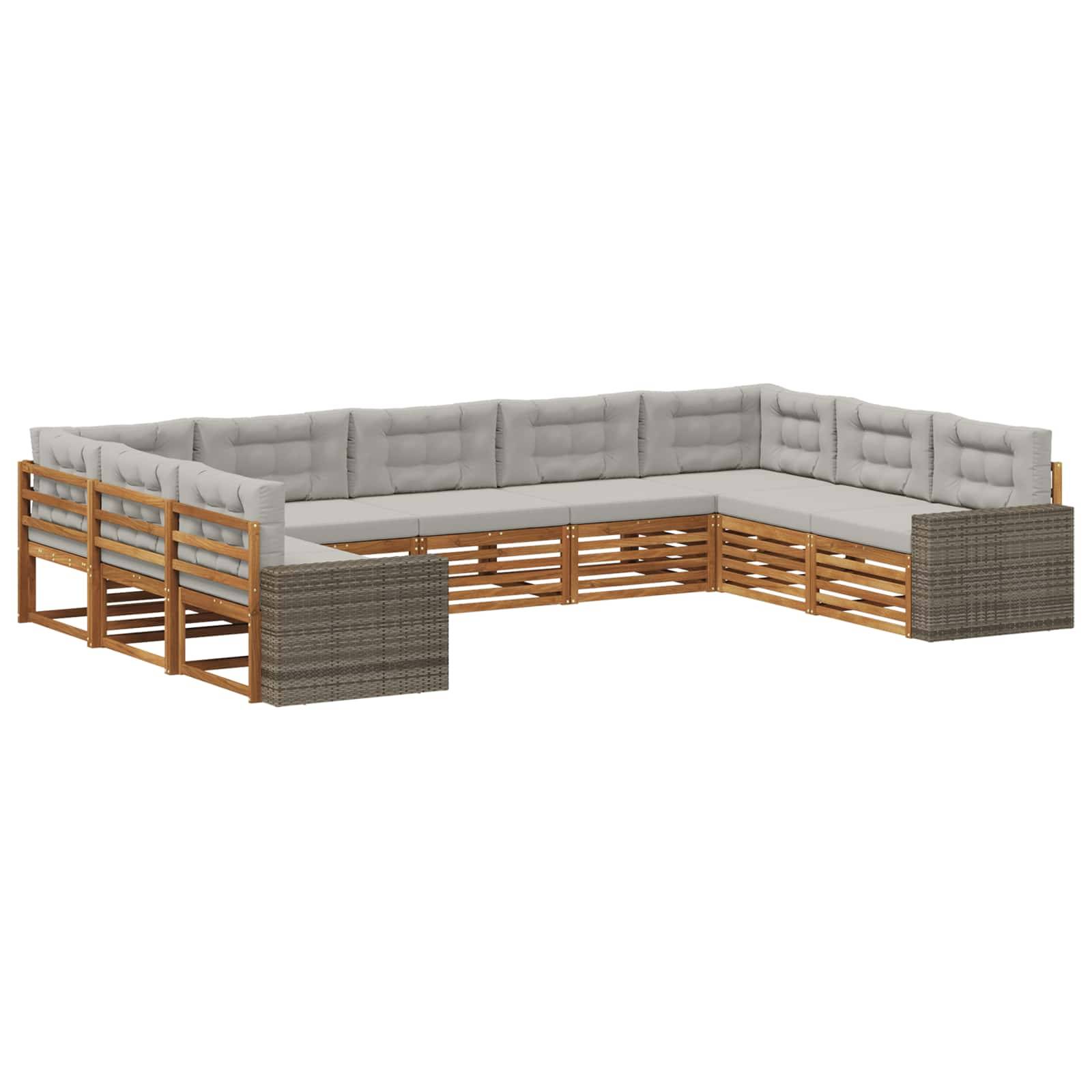 vidaXL Outdoor-Sofagarnitur mit Kissen 9 pcs Natürlich und Hellgrau