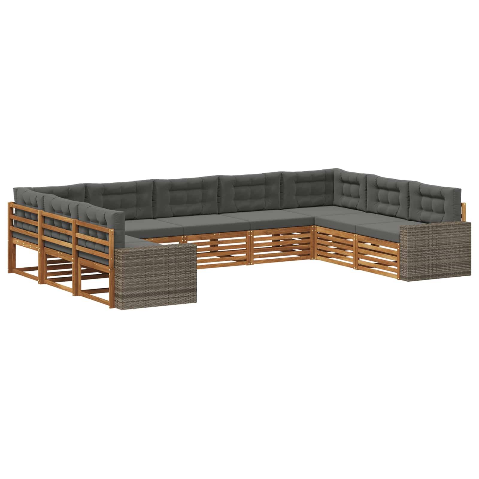 vidaXL Outdoor-Sofagarnitur mit Kissen 9 pcs Natur und Anthrazit