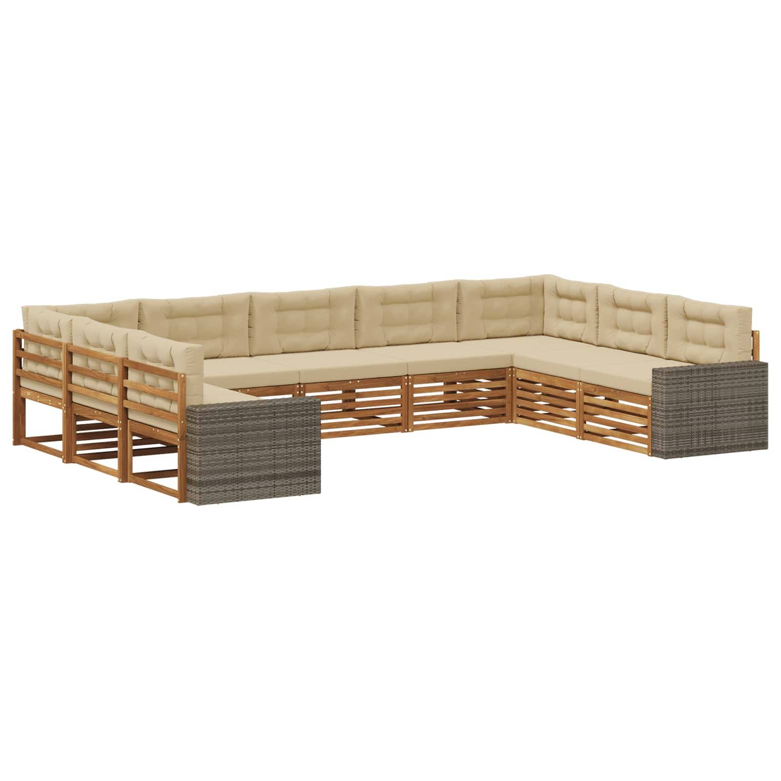 vidaXL Outdoor-Sofagarnitur 9 pcs Natur und Beige Massivholz Akazie