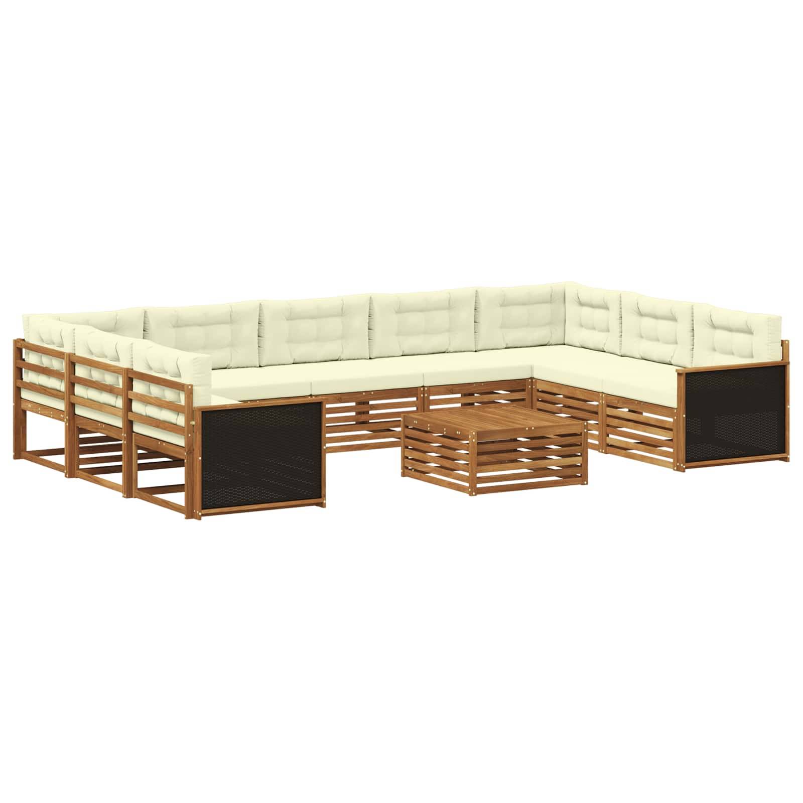 vidaXL Outdoor-Sofagarnitur 10 pcs Natur und Creme Massivholz Akazie