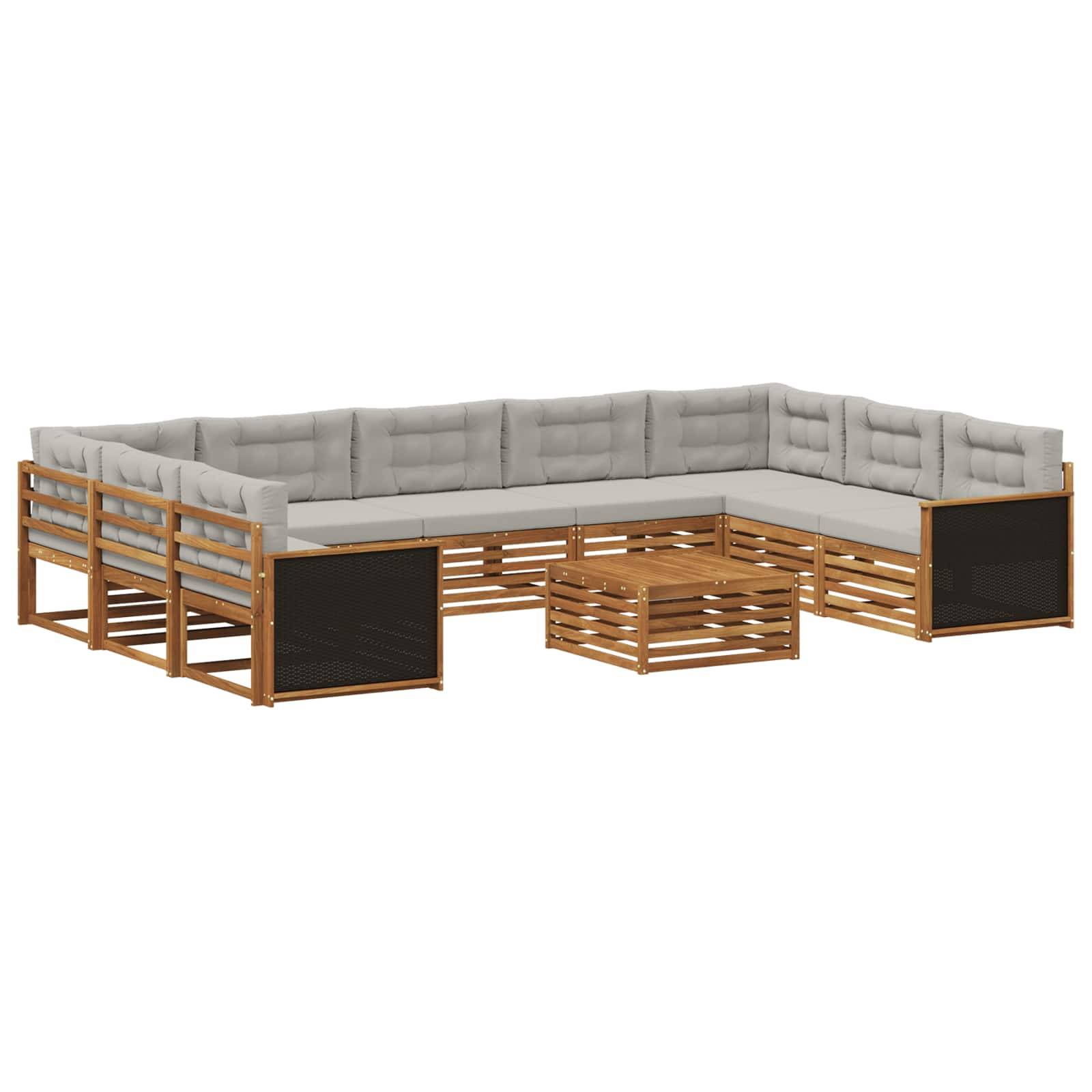 vidaXL Outdoor-Sofagarnitur mit Kissen 10 pcs Natürlich und Hellgrau