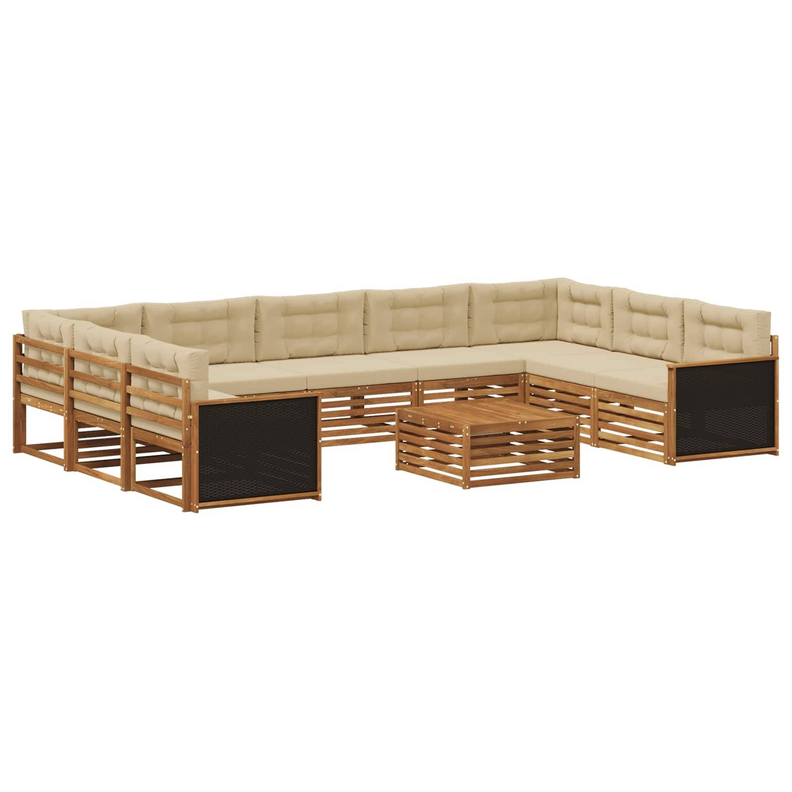 vidaXL Outdoor-Sofagarnitur 10 pcs Natur und Beige Massivholz Akazie