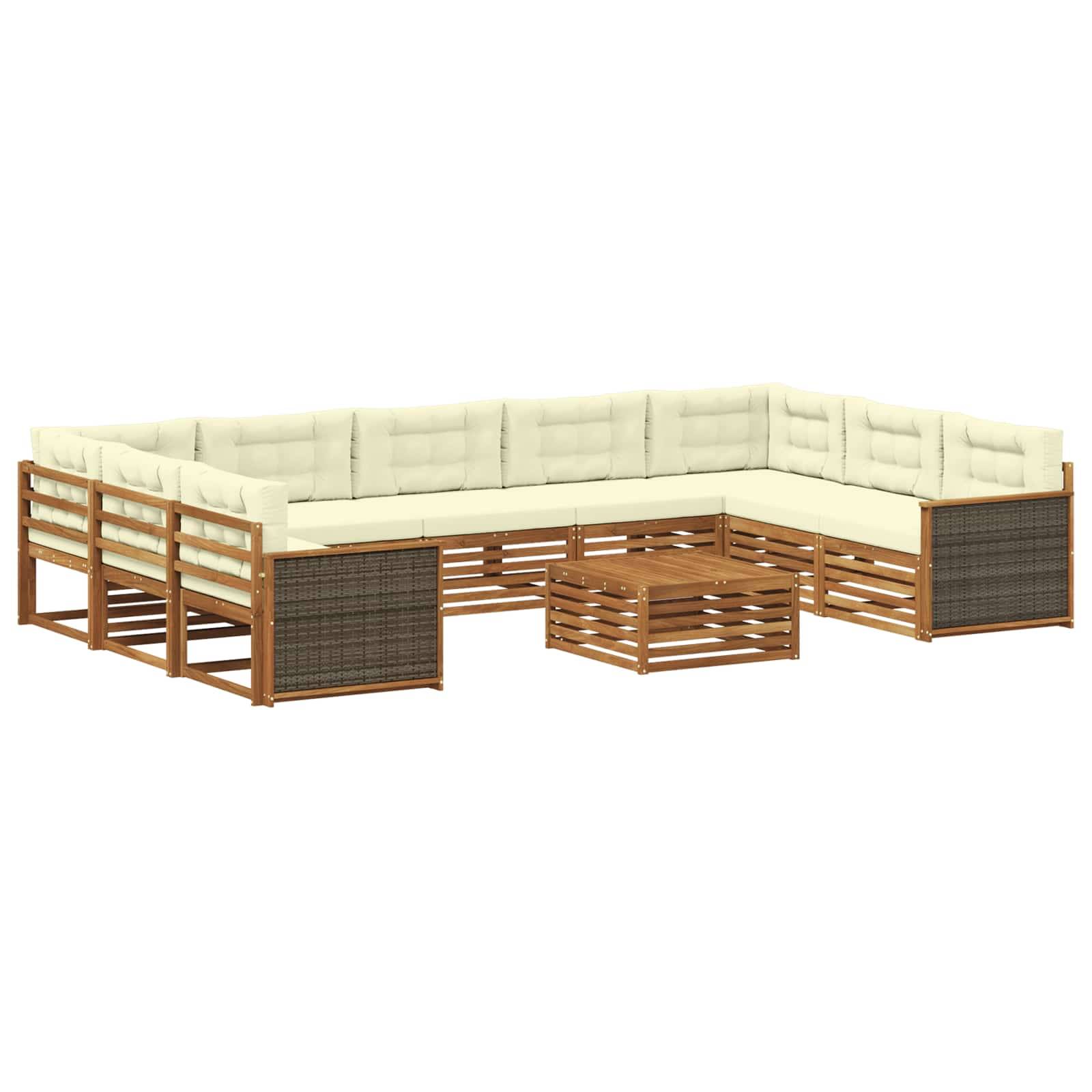 vidaXL Outdoor-Sofagarnitur 10 pcs Natur und Creme Massivholz Akazie