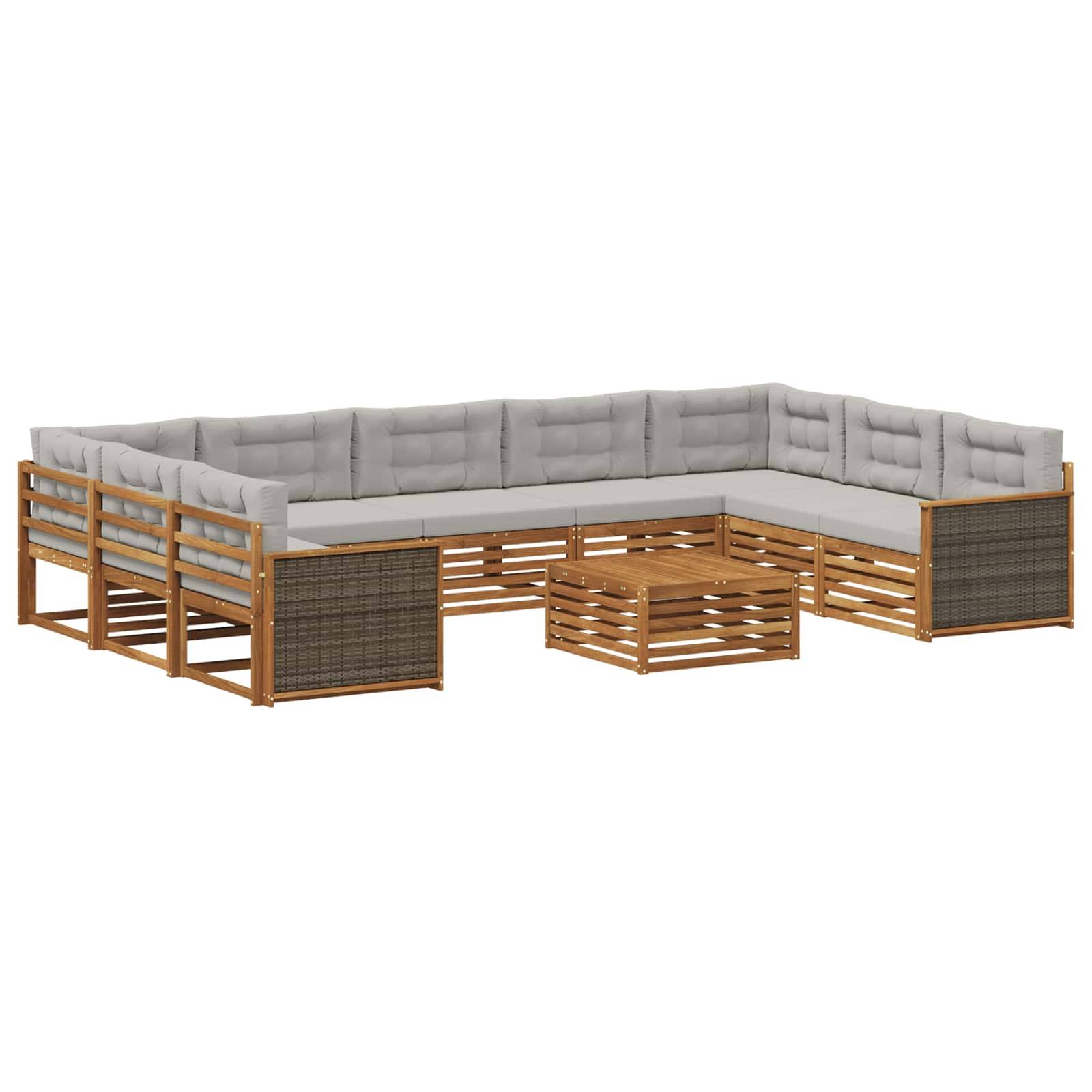 vidaXL Outdoor-Sofagarnitur mit Kissen 10 pcs Natürlich und Hellgrau