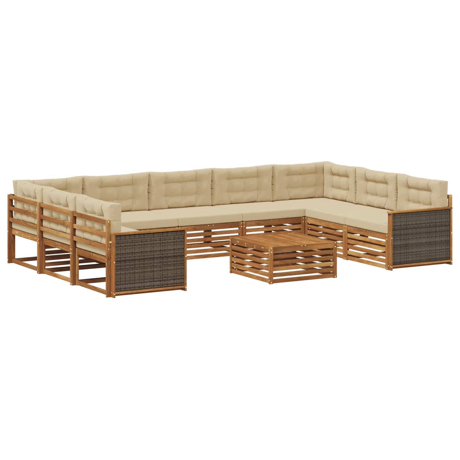 vidaXL Outdoor-Sofagarnitur 10 pcs Natur und Beige Massivholz Akazie
